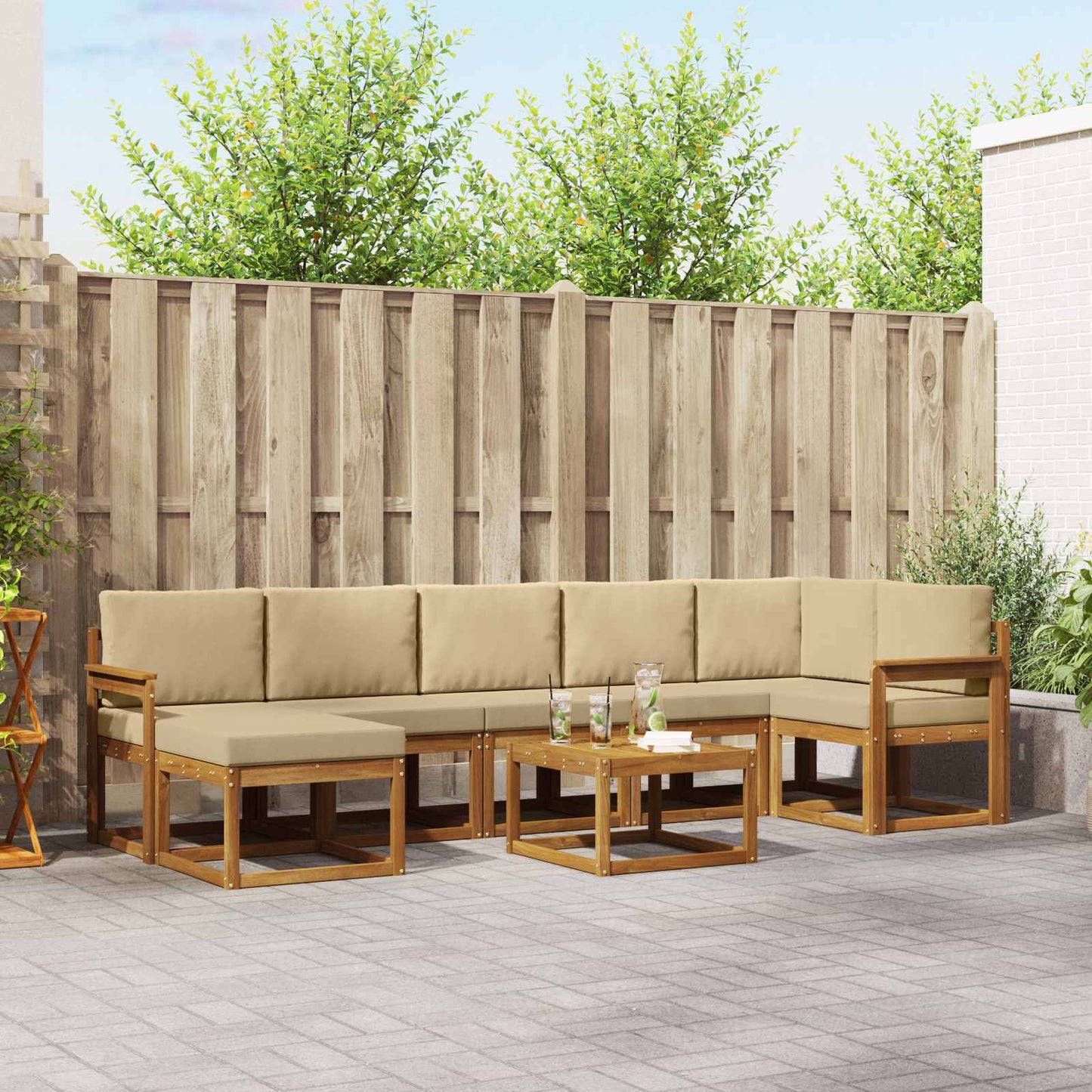 Outdoor-Sofagarnitur mit Kissen 8 pcs Natur und Beige