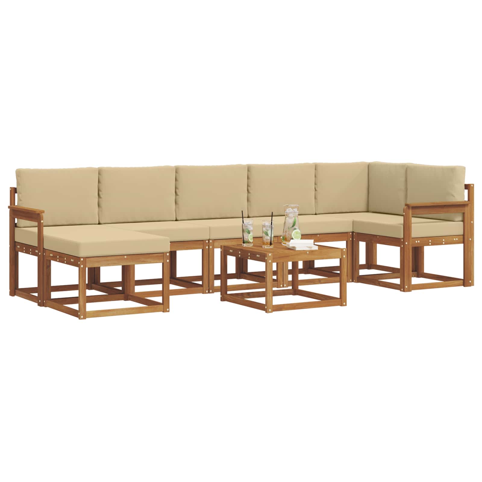 Outdoor-Sofagarnitur mit Kissen 8 pcs Natur und Beige