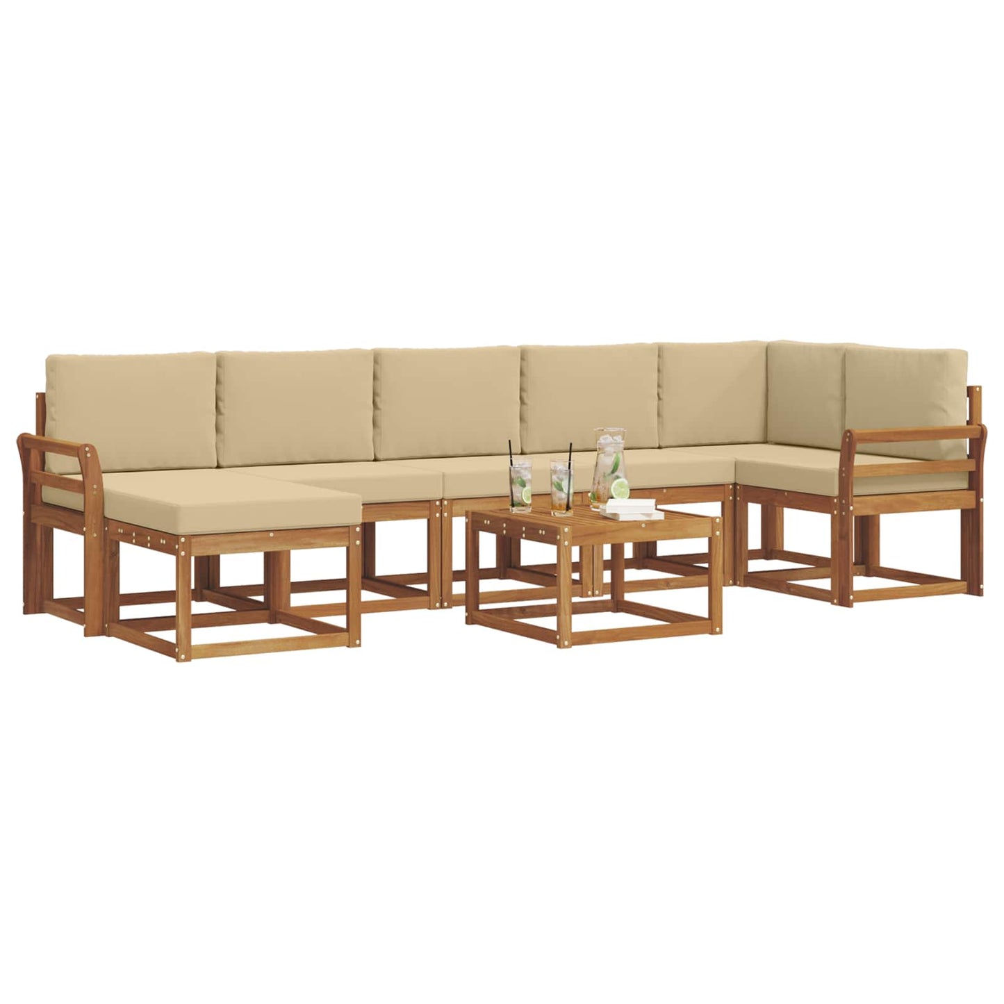 Outdoor-Sofagarnitur mit Kissen 8 pcs Natur und Beige