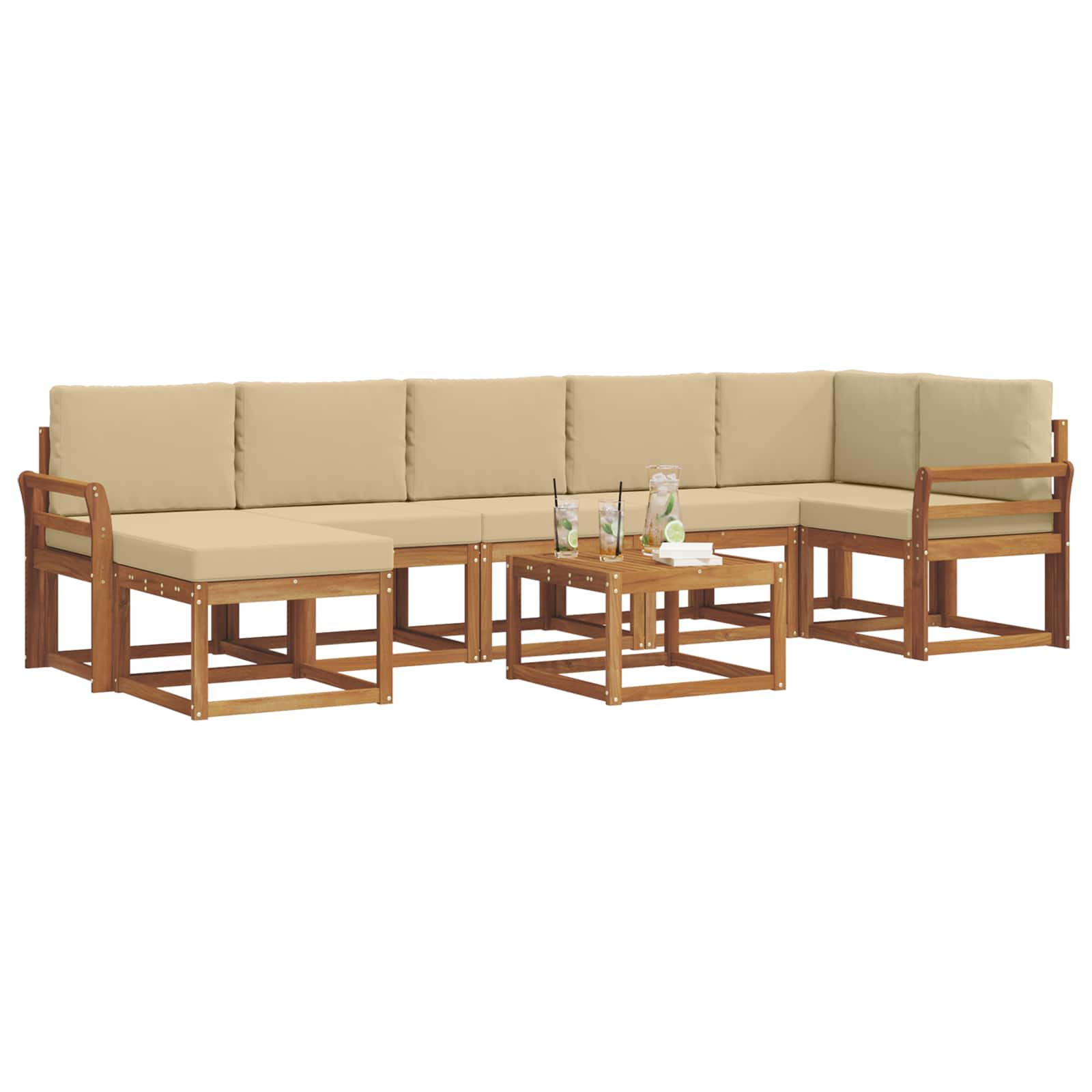 Outdoor-Sofagarnitur mit Kissen 8 pcs Natur und Beige