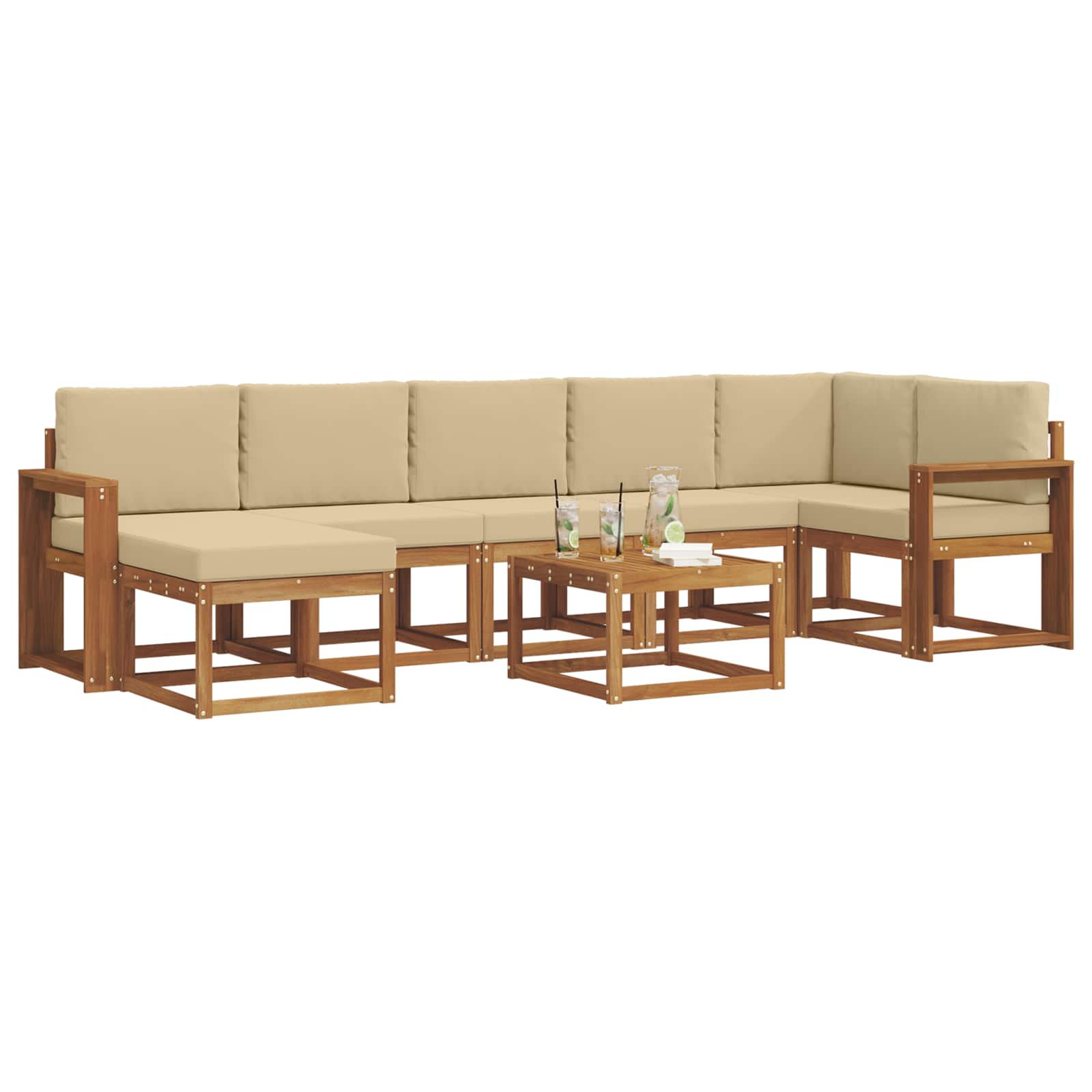 Outdoor-Sofagarnitur mit Kissen 8 pcs Natur und Beige