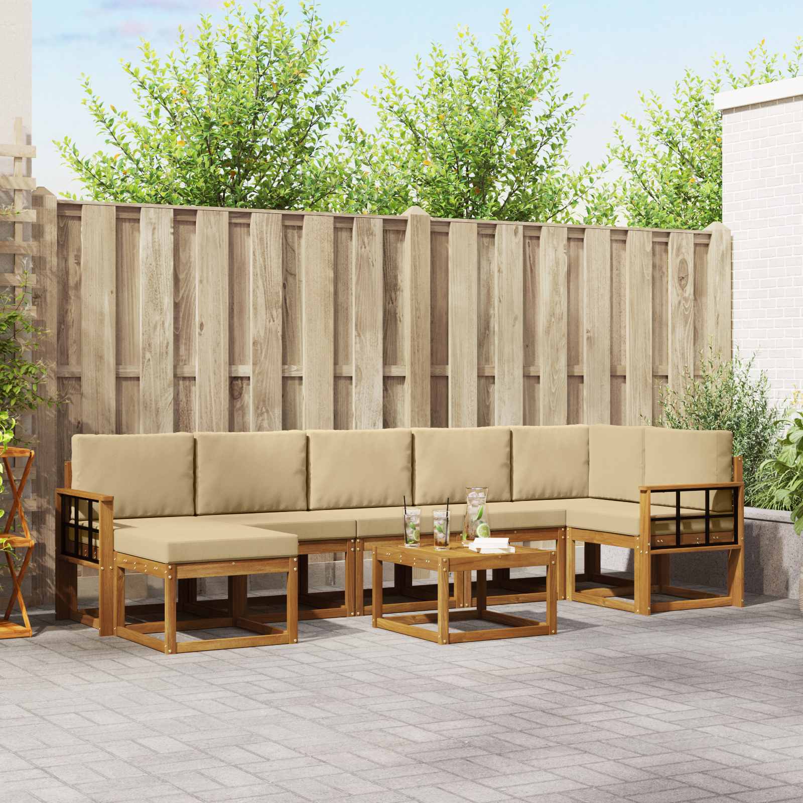 Outdoor-Sofagarnitur mit Kissen 8 pcs Natur und Beige