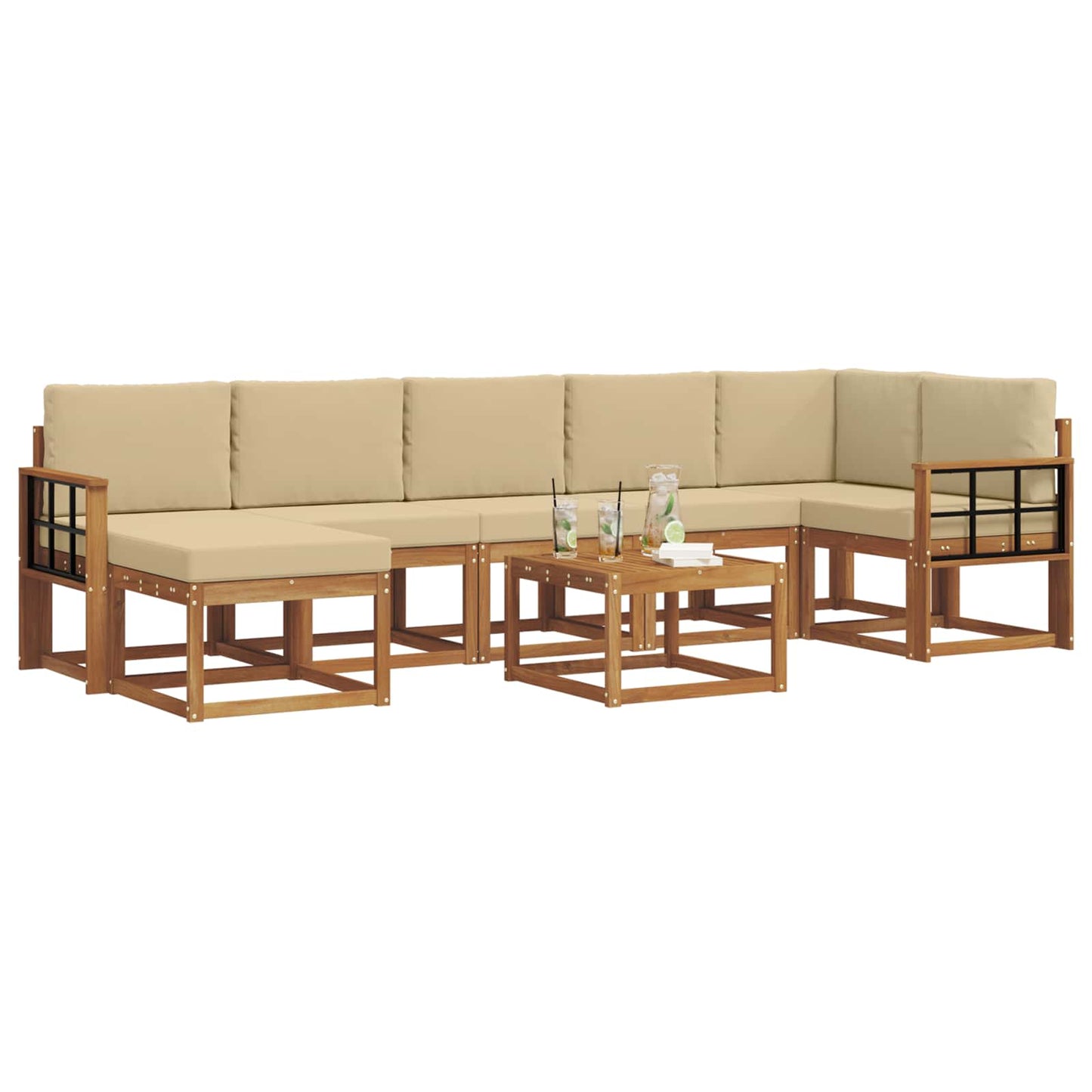 Outdoor-Sofagarnitur mit Kissen 8 pcs Natur und Beige