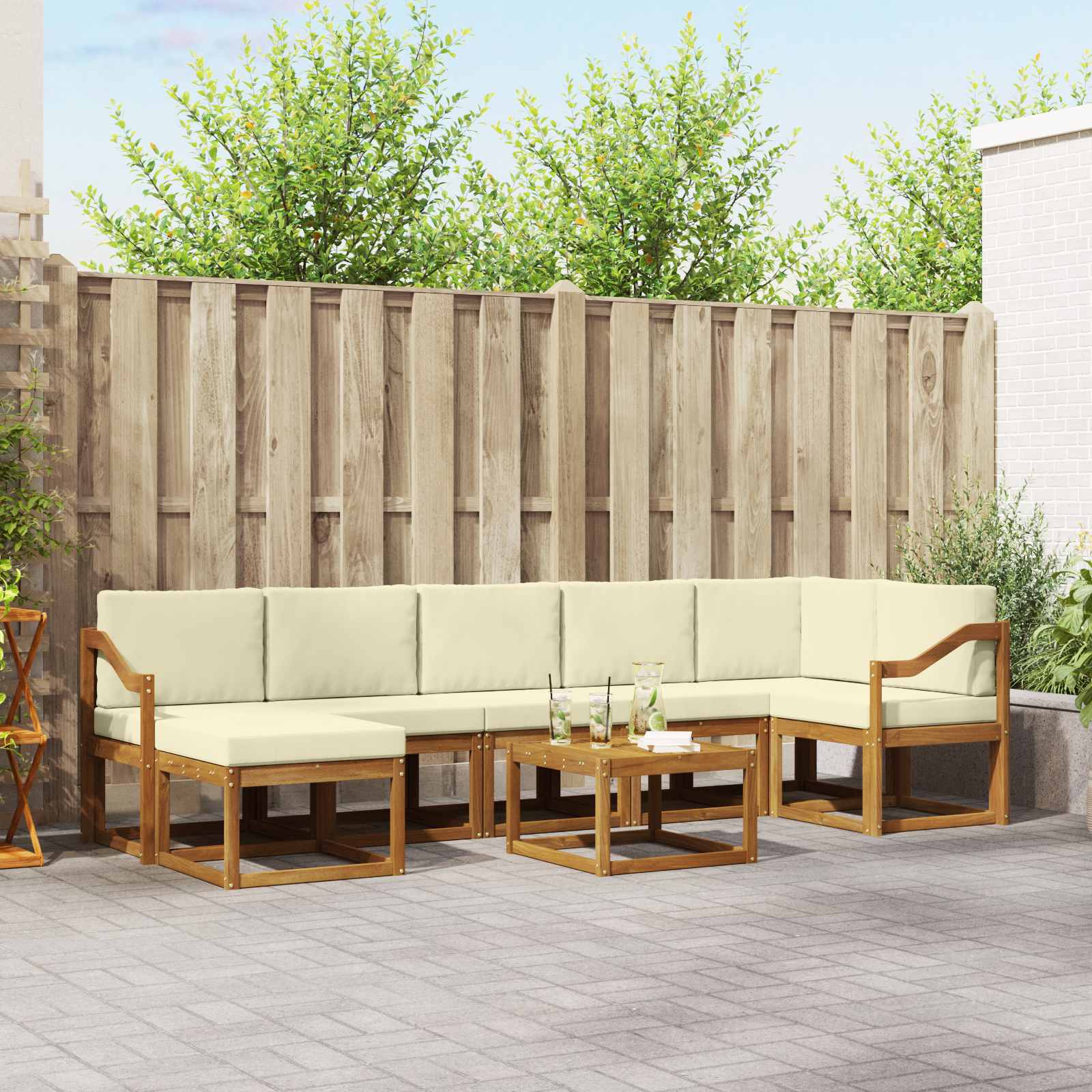 Outdoor-Sofagarnitur 8 stk. Natur und Creme