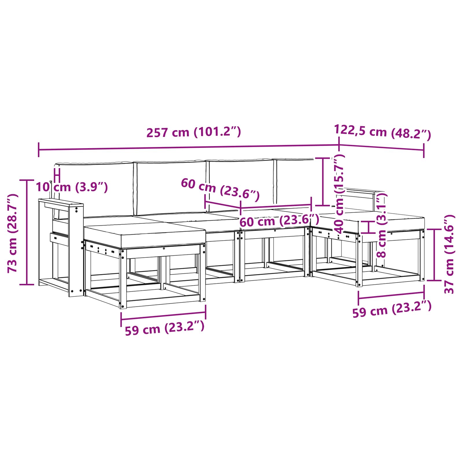 Outdoor-Sofagarnitur 6 stk. Natur und Creme