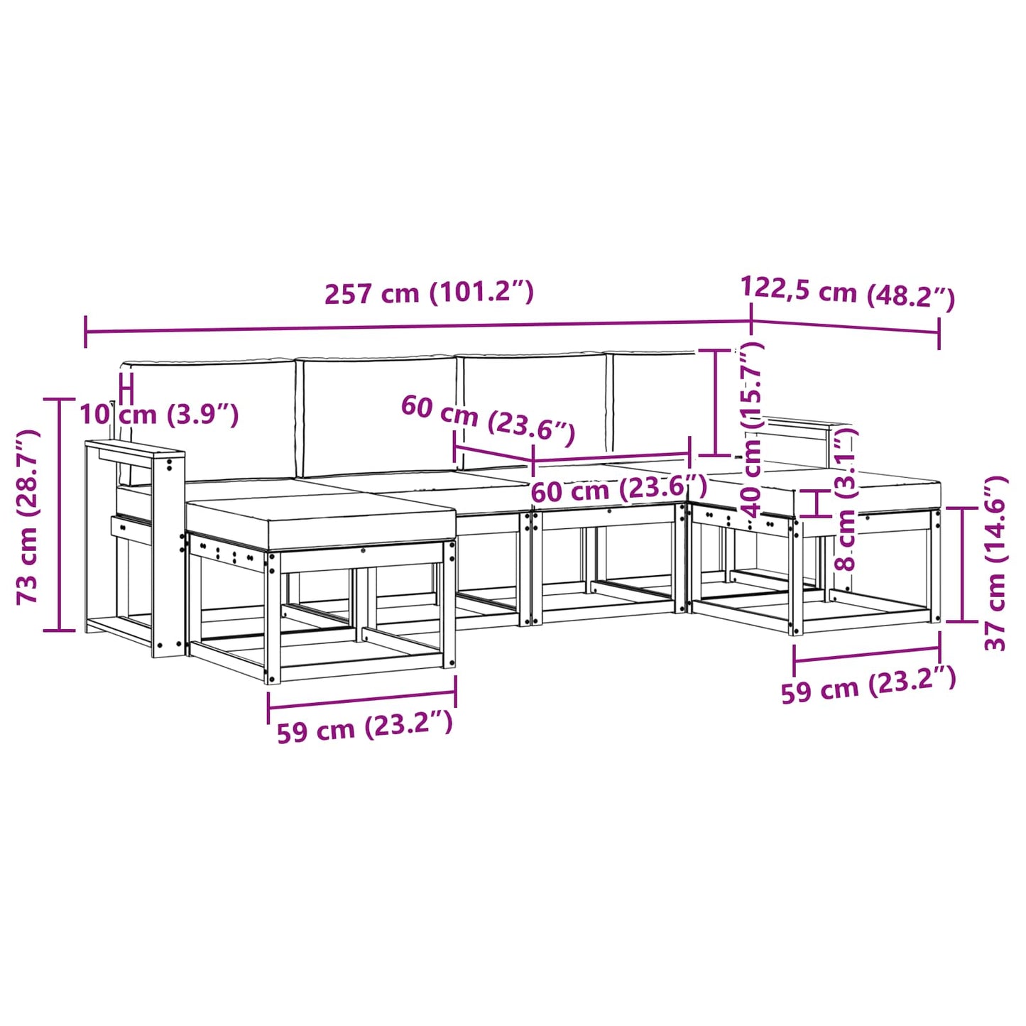 Outdoor-Sofagarnitur 6 stk. Natur und Anthrazit