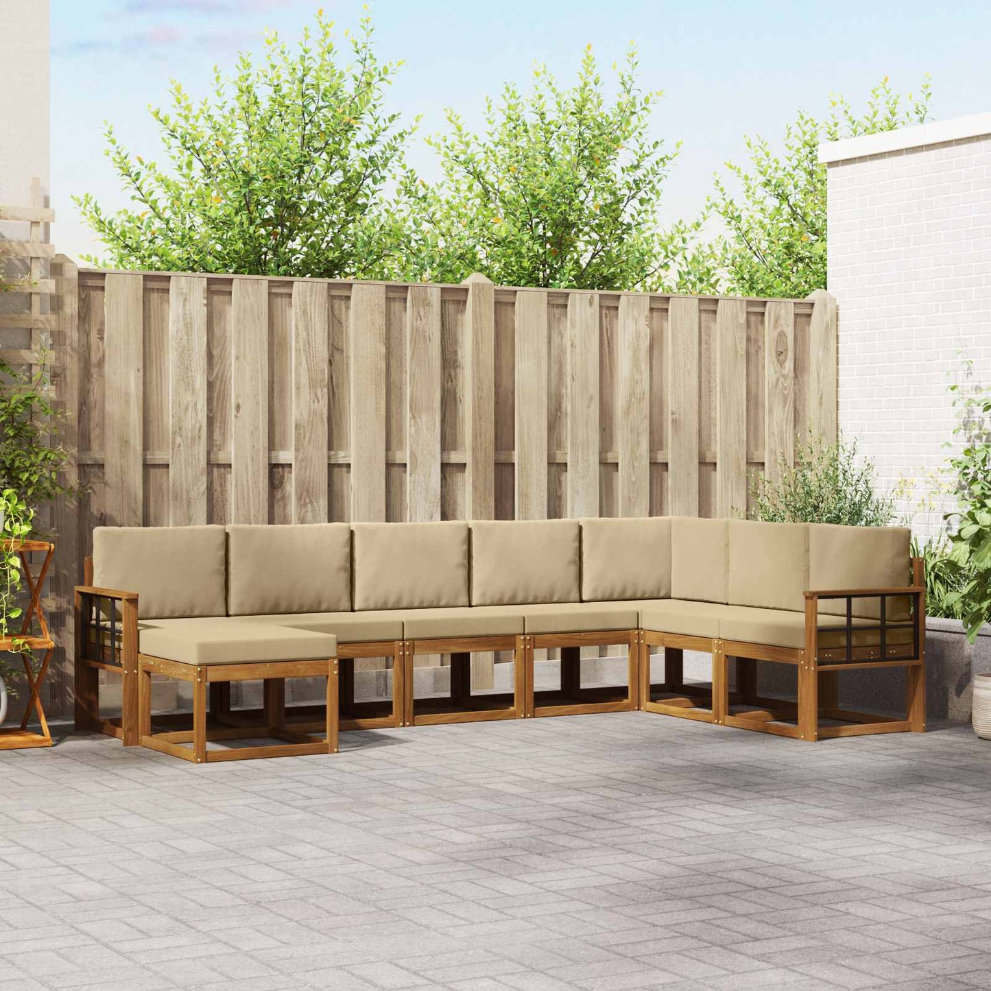 Outdoor-Sofagarnitur mit Kissen 8 pcs Natur und Beige