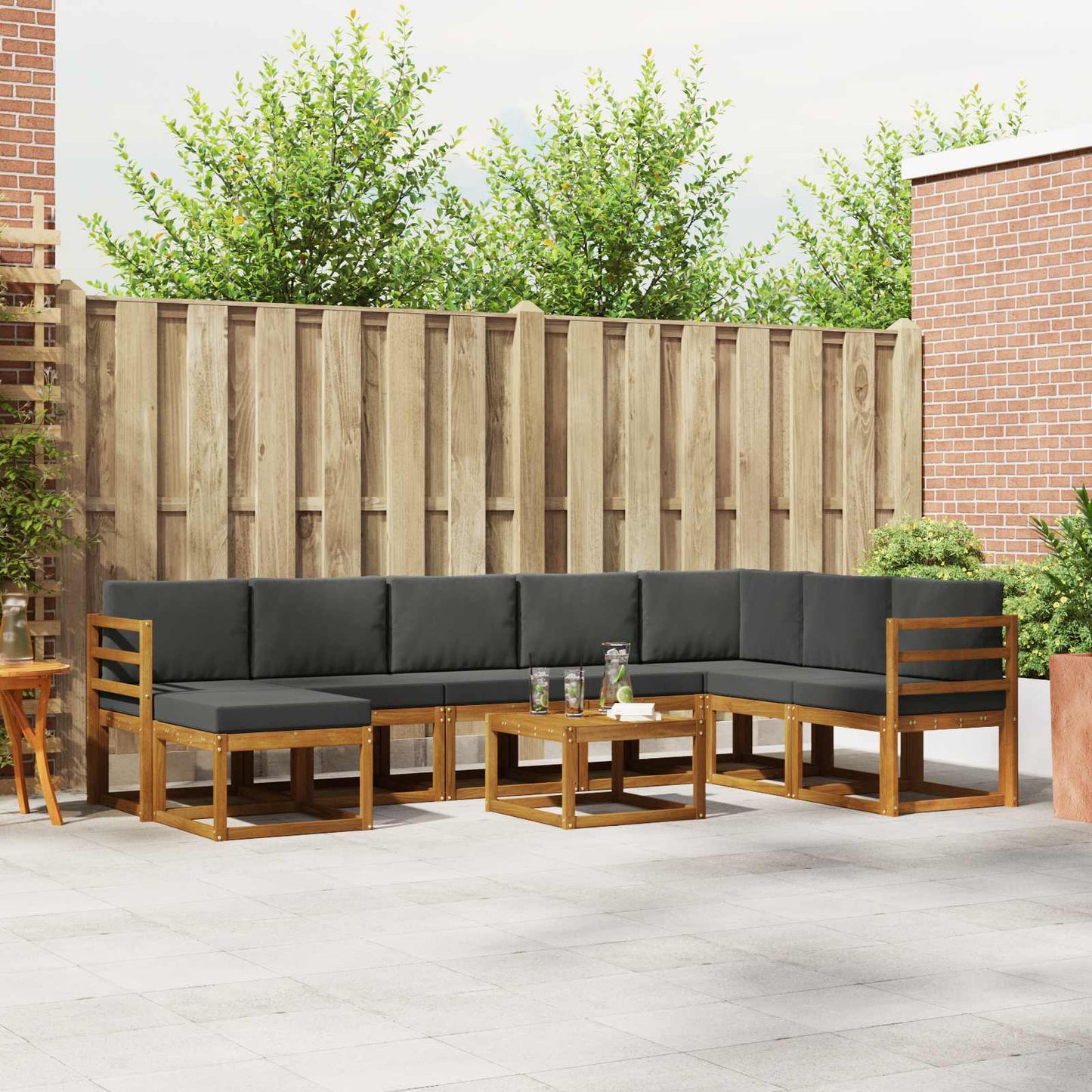 Outdoor-Sofagarnitur 9 stk. Natur und Anthrazit