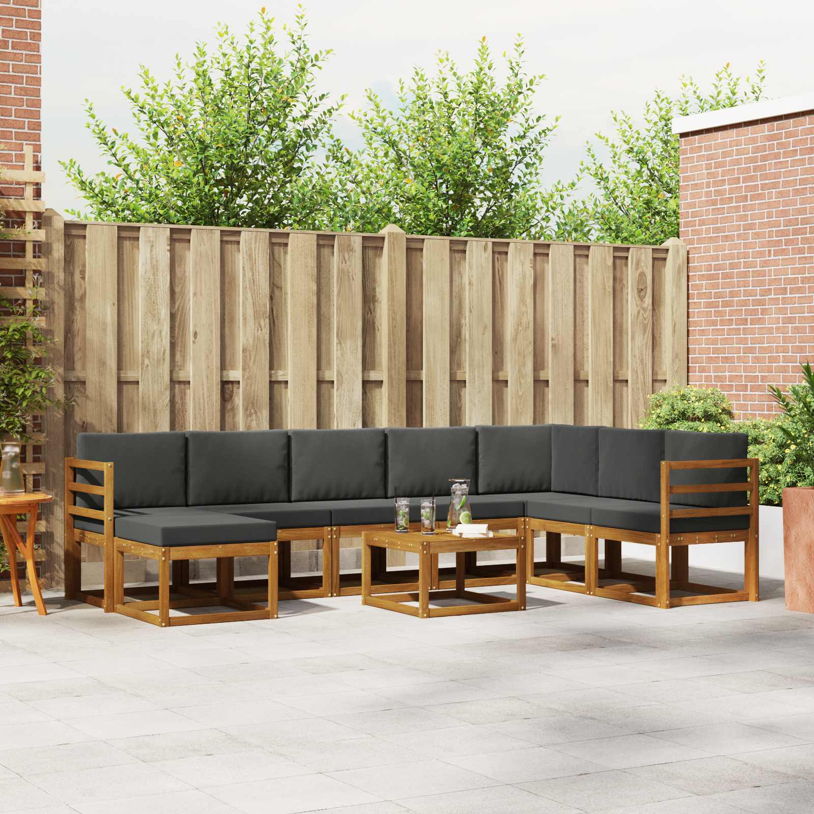 Outdoor-Sofagarnitur 9 stk. Natur und Anthrazit