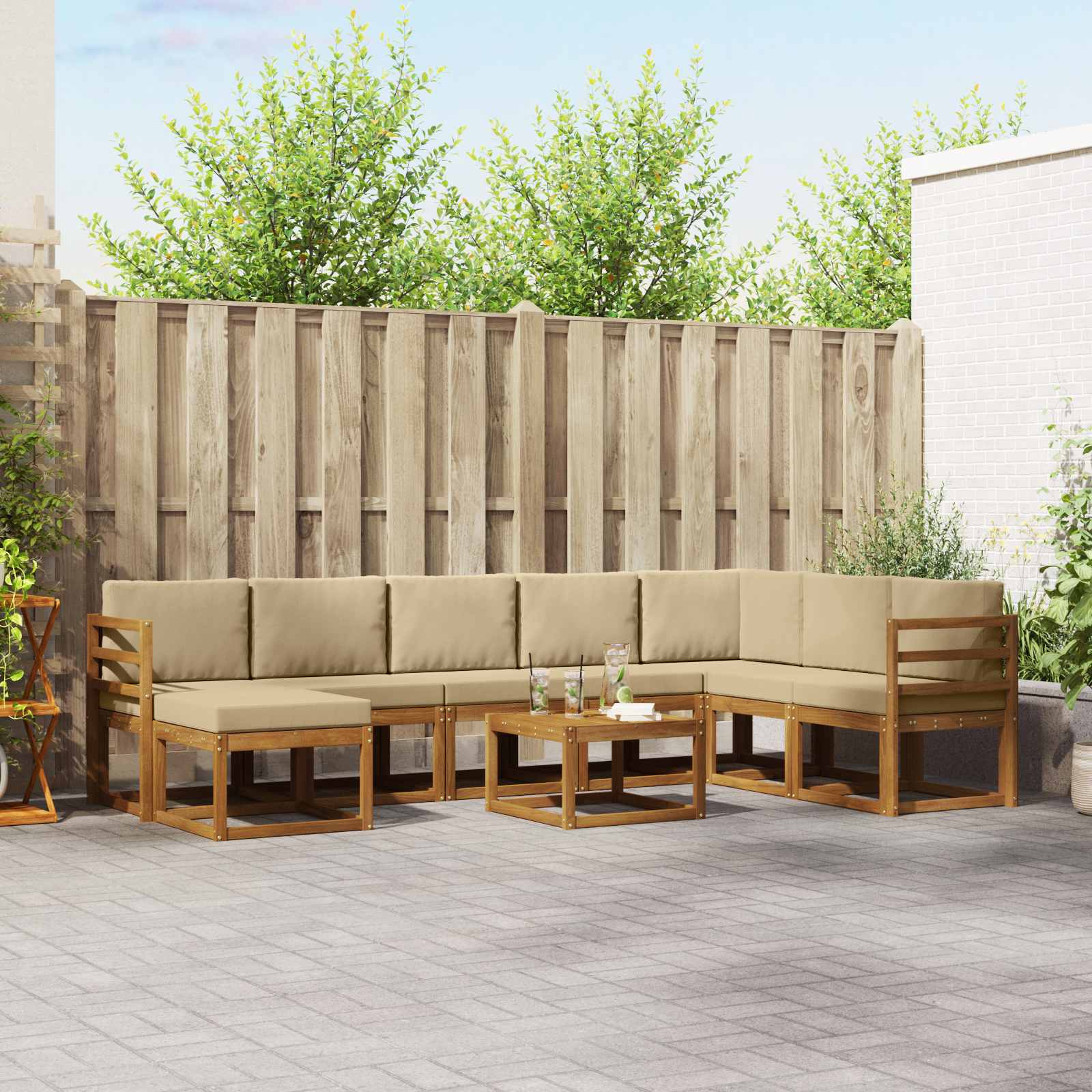 Outdoor-Sofagarnitur mit Kissen 9 pcs Natur und Beige