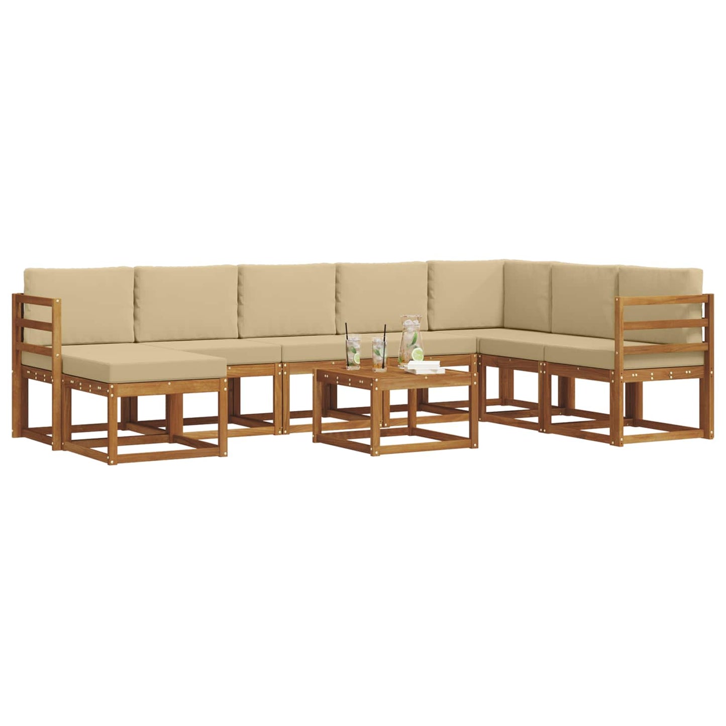 Outdoor-Sofagarnitur mit Kissen 9 pcs Natur und Beige
