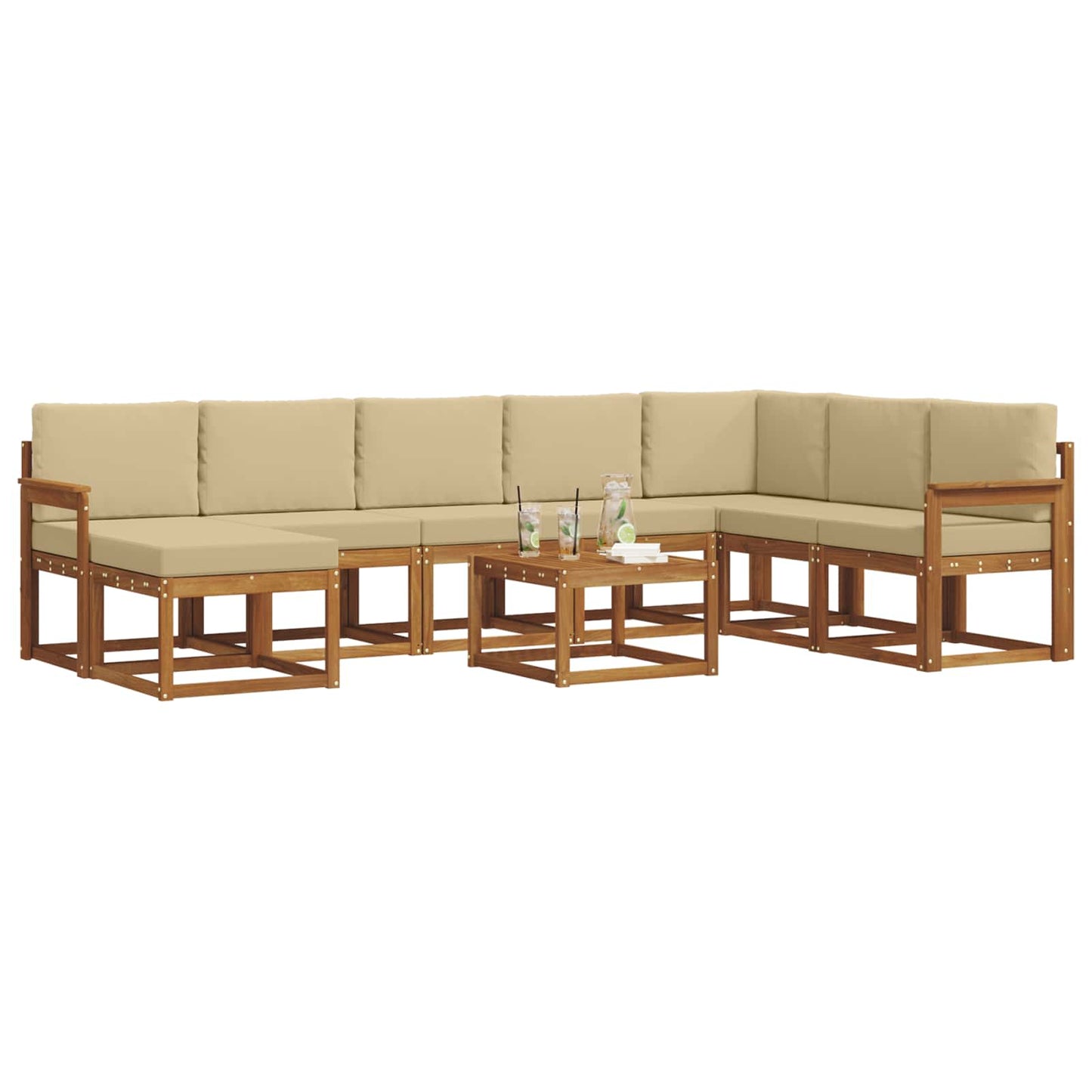 Outdoor-Sofagarnitur mit Kissen 9 pcs Natur und Beige