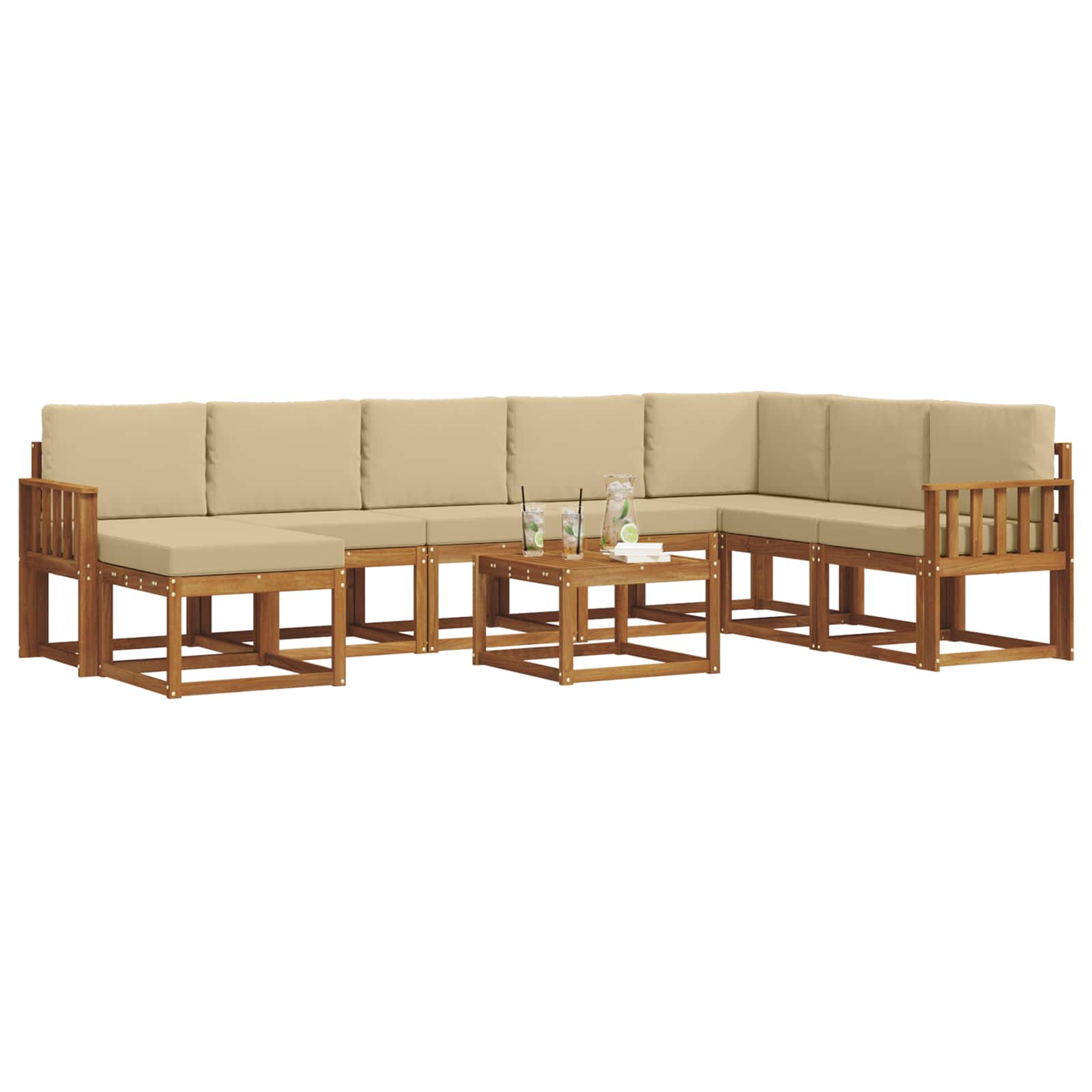 Outdoor-Sofagarnitur mit Kissen 9 pcs Natur und Beige