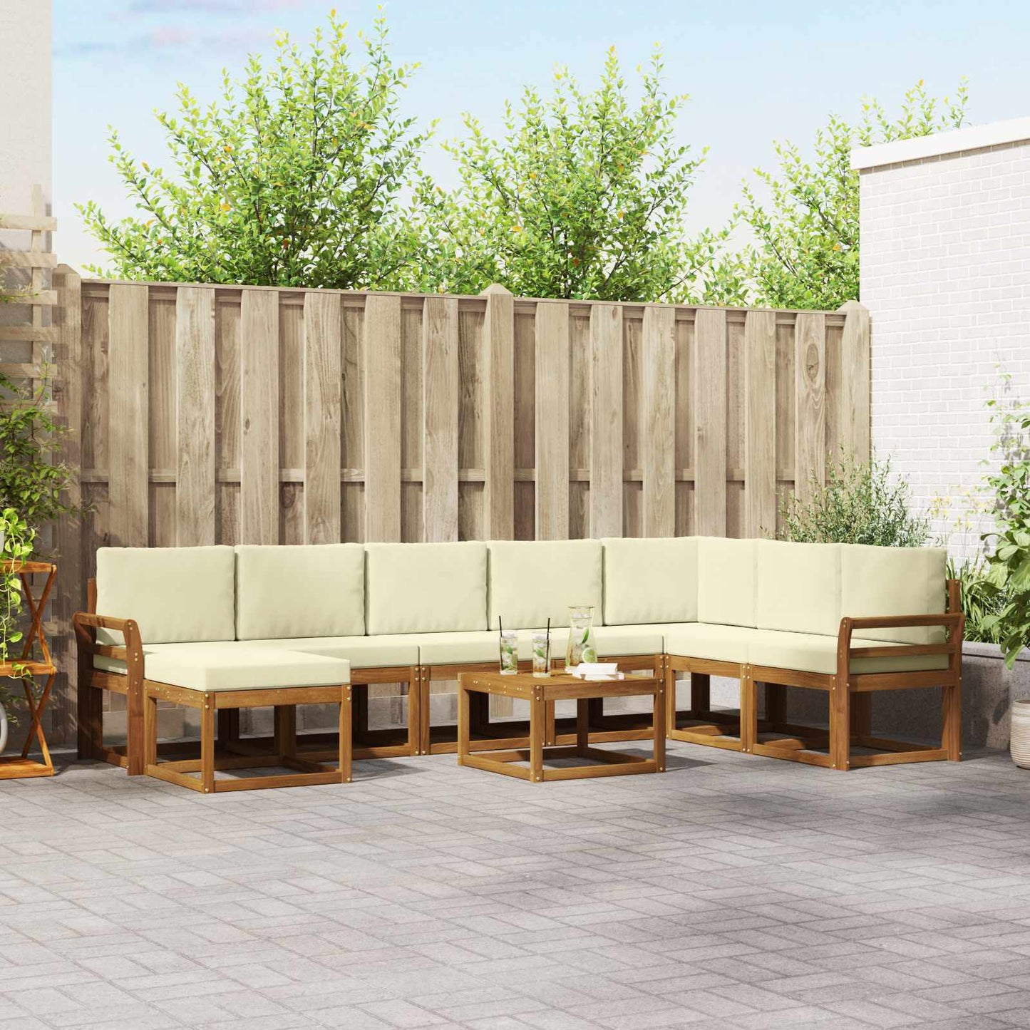 Outdoor-Sofagarnitur 9 stk. Natur und Creme