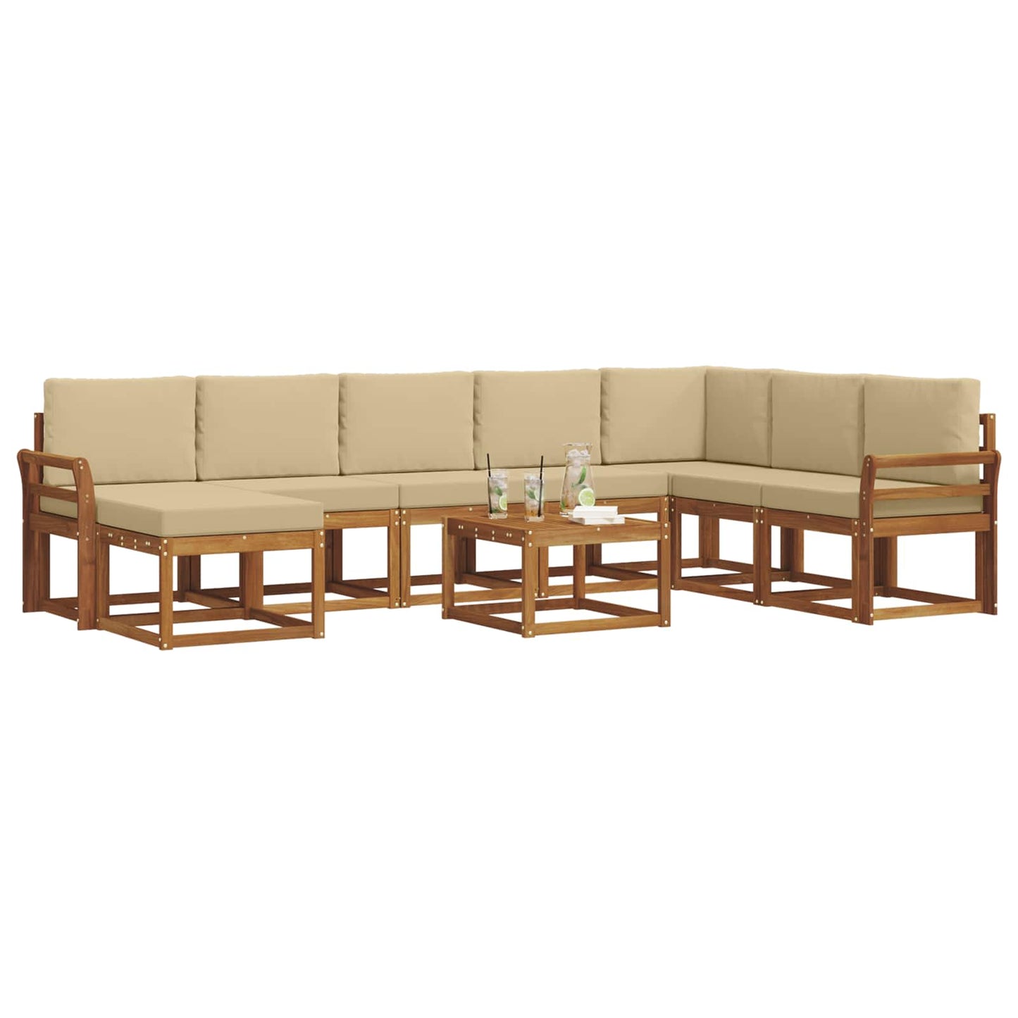 Outdoor-Sofagarnitur mit Kissen 9 pcs Natur und Beige