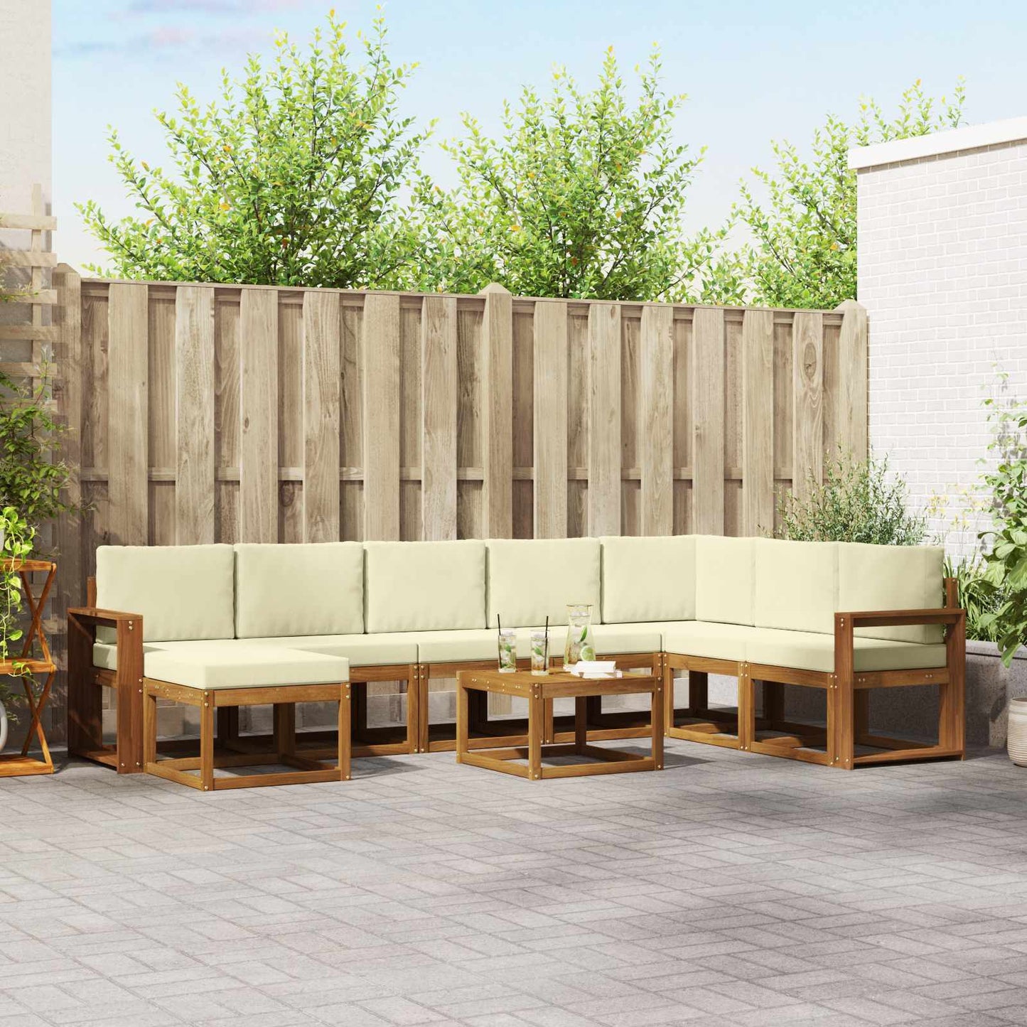 Outdoor-Sofagarnitur 9 stk. Natur und Creme