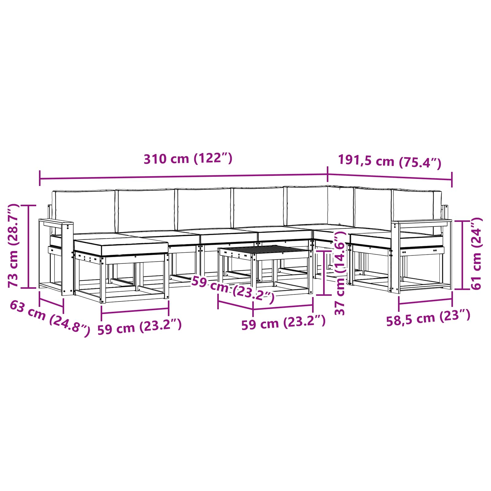 Outdoor-Sofagarnitur 9 stk. Natur und Creme