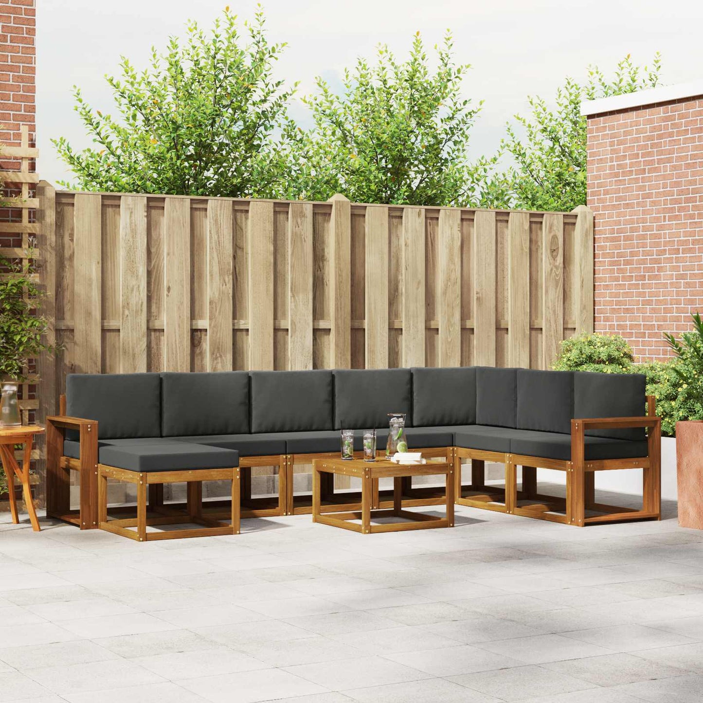 Outdoor-Sofagarnitur 9 stk. Natur und Anthrazit