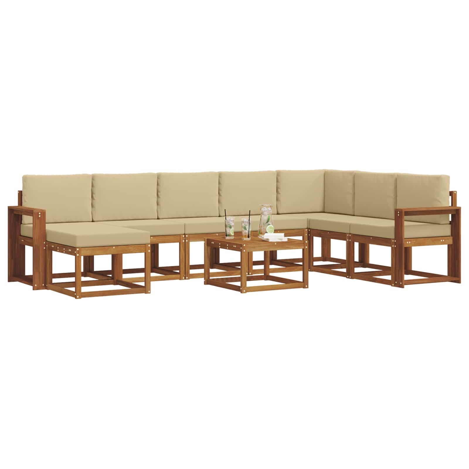 Outdoor-Sofagarnitur mit Kissen 9 pcs Natur und Beige
