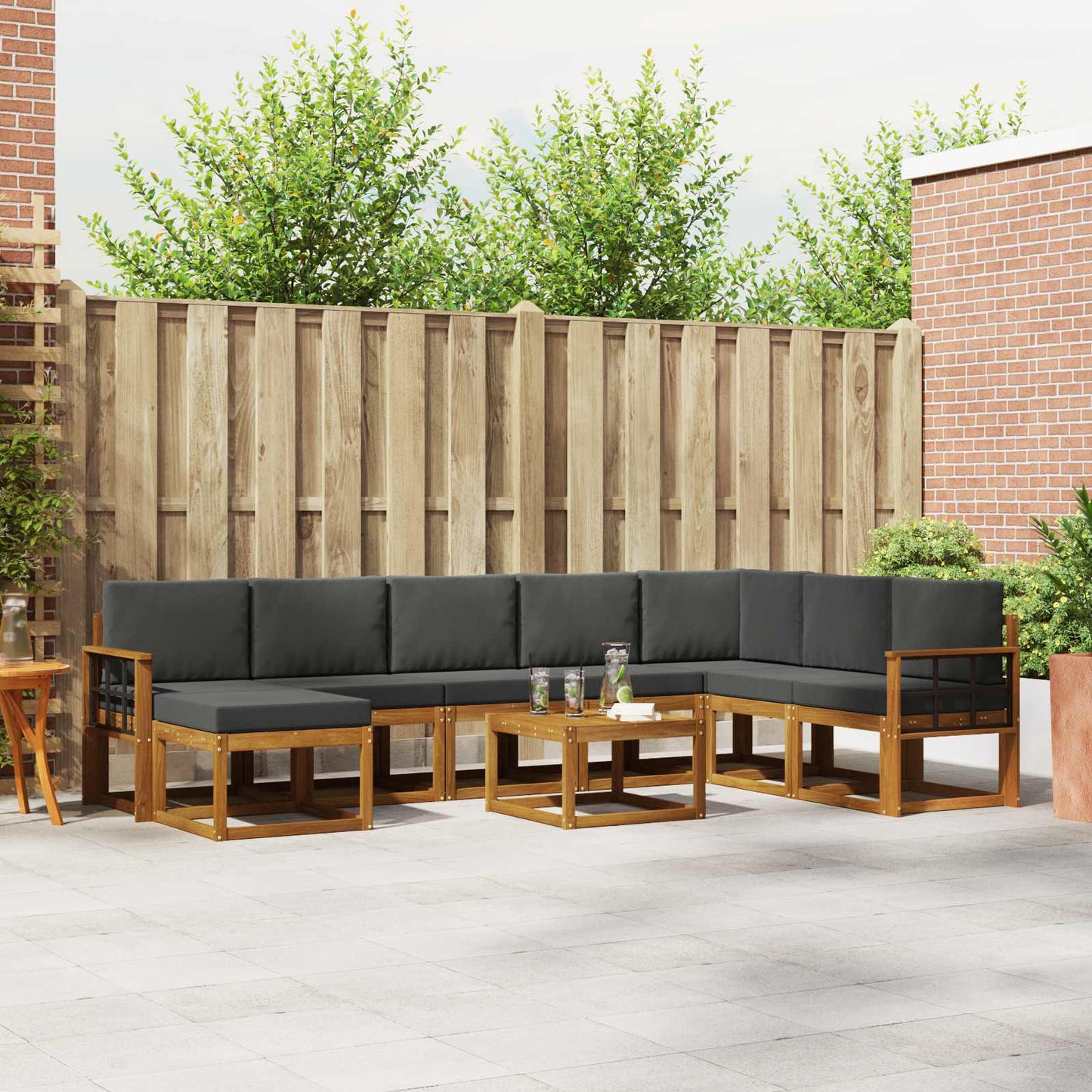 Outdoor-Sofagarnitur 9 stk. Natur und Anthrazit