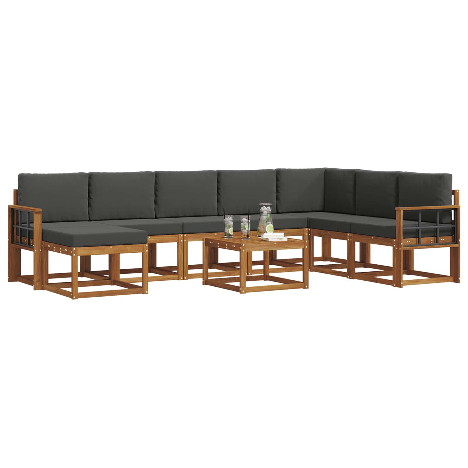 Outdoor-Sofagarnitur 9 stk. Natur und Anthrazit