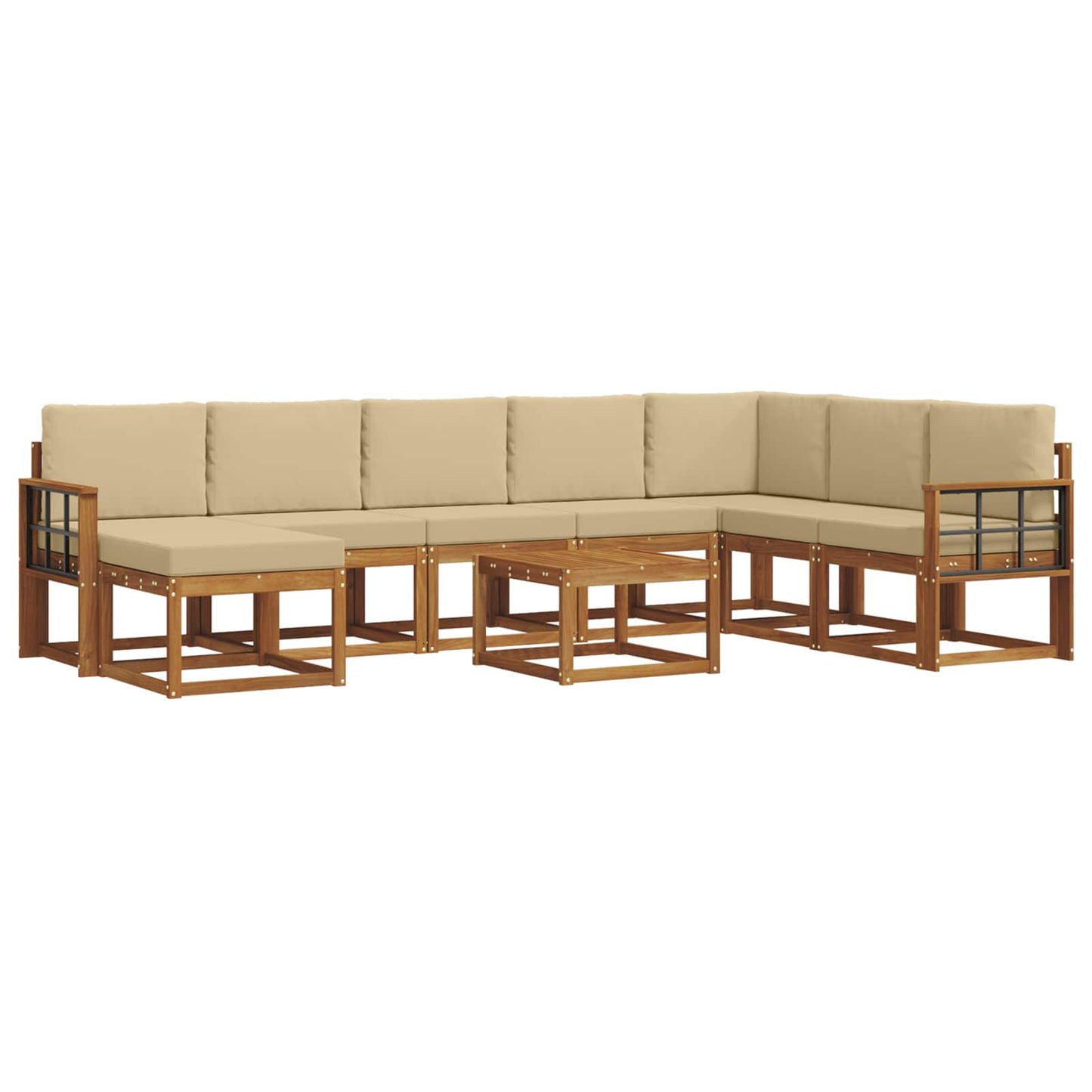 Outdoor-Sofagarnitur mit Kissen 9 pcs Natur und Beige