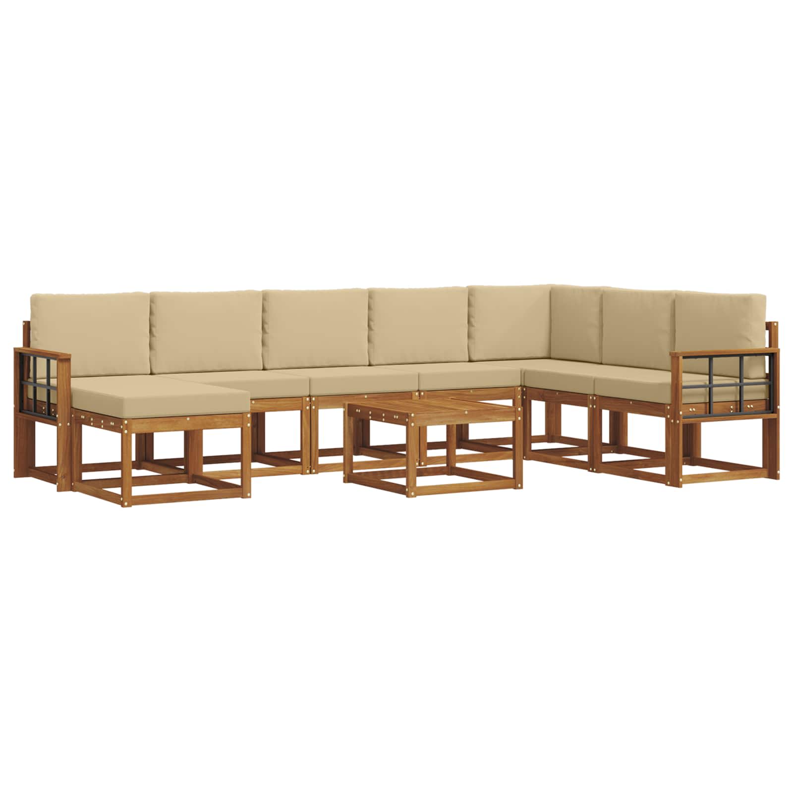 Outdoor-Sofagarnitur mit Kissen 9 pcs Natur und Beige