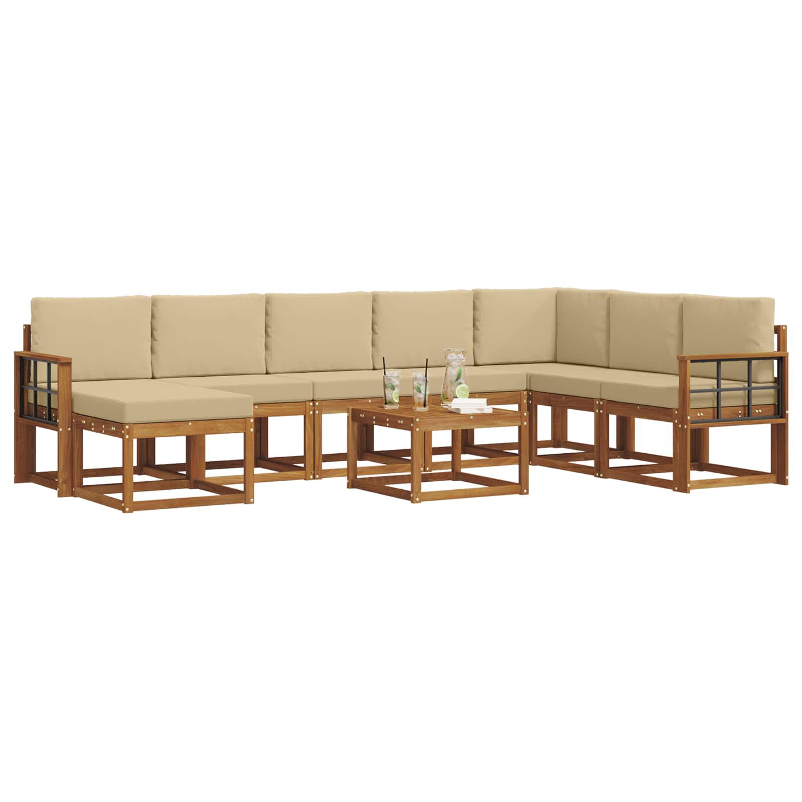 Outdoor-Sofagarnitur mit Kissen 9 pcs Natur und Beige