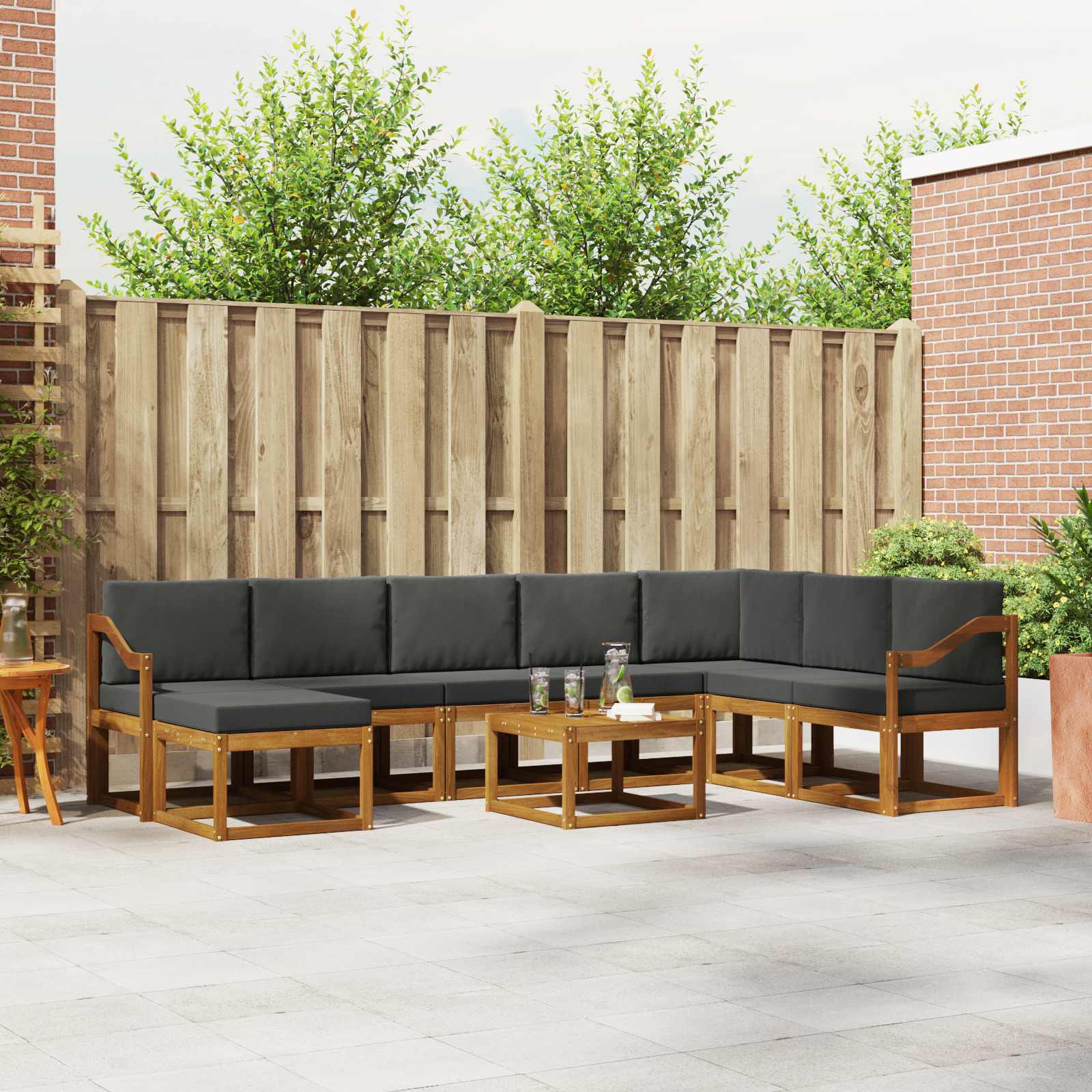 Outdoor-Sofagarnitur 9 stk. Natur und Anthrazit