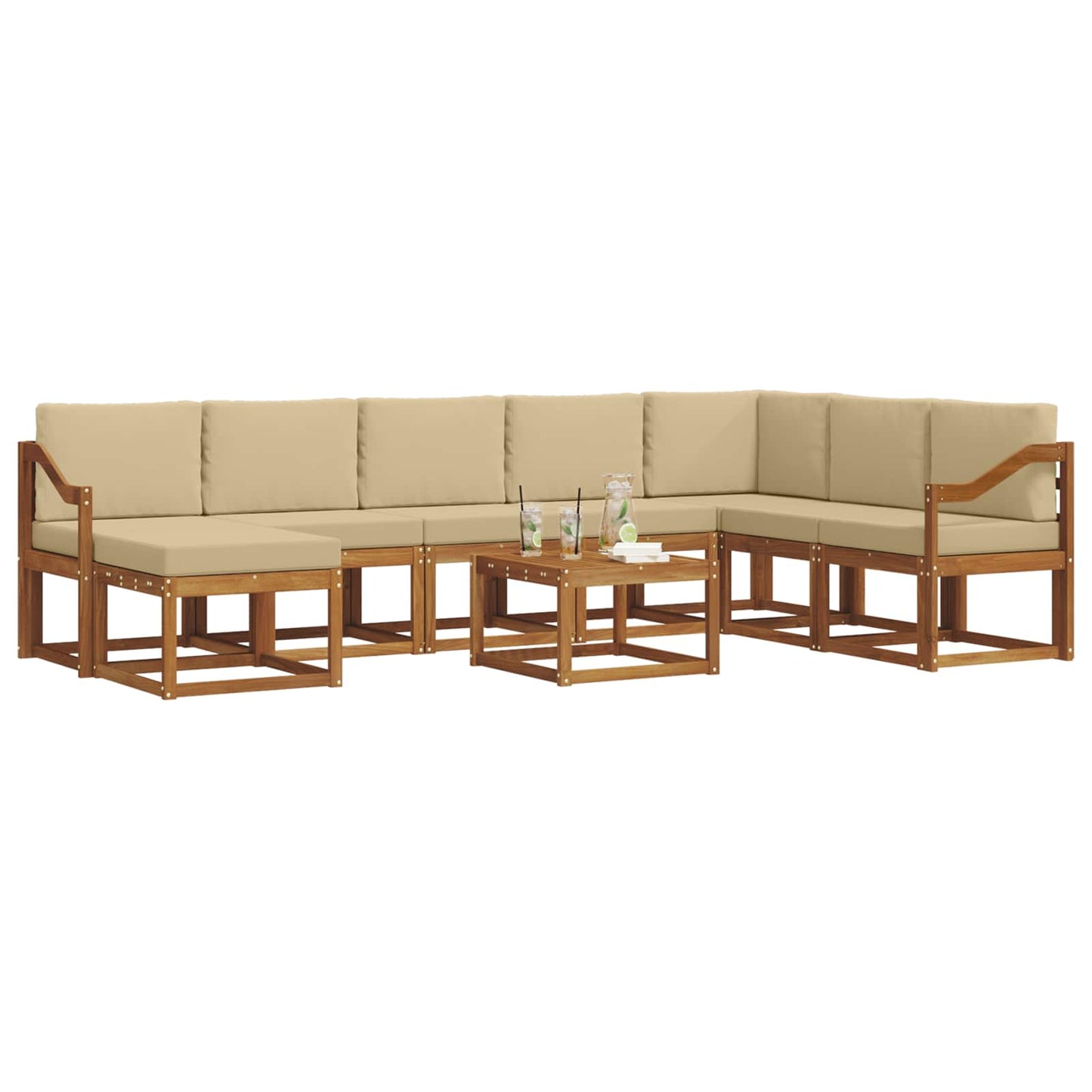 Outdoor-Sofagarnitur mit Kissen 9 pcs Natur und Beige