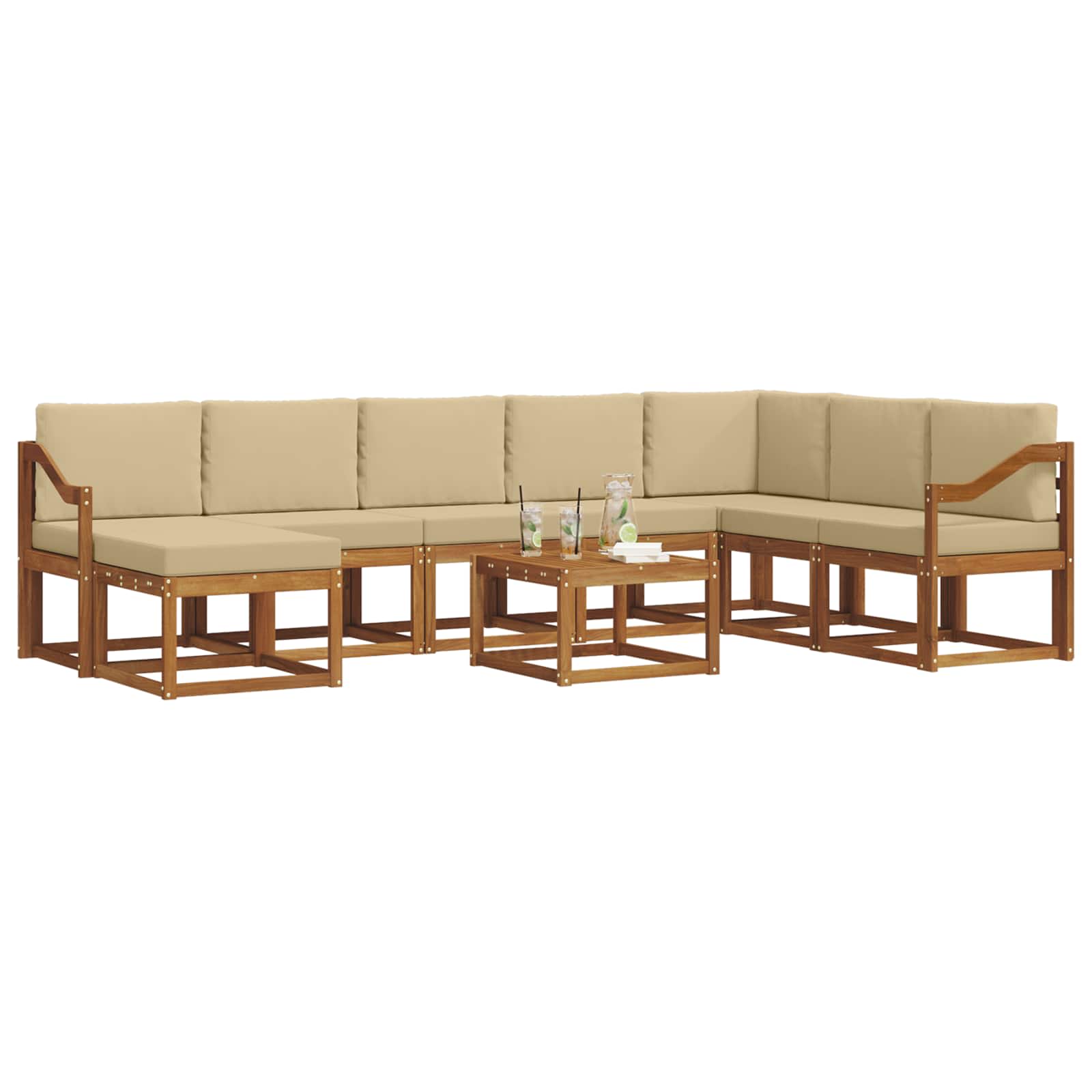 Outdoor-Sofagarnitur mit Kissen 9 pcs Natur und Beige