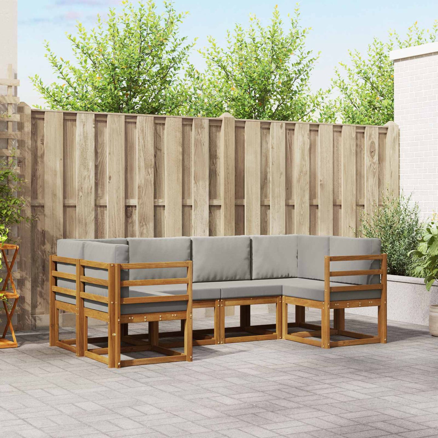 Outdoor-Sofagarnitur mit Kissen 6 pcs Natürlich und Hellgrau