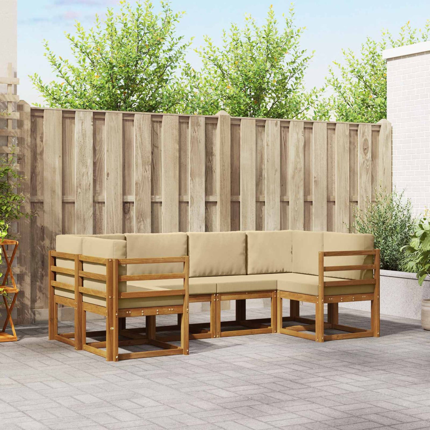 Outdoor-Sofagarnitur mit Kissen 6 pcs Natur und Beige