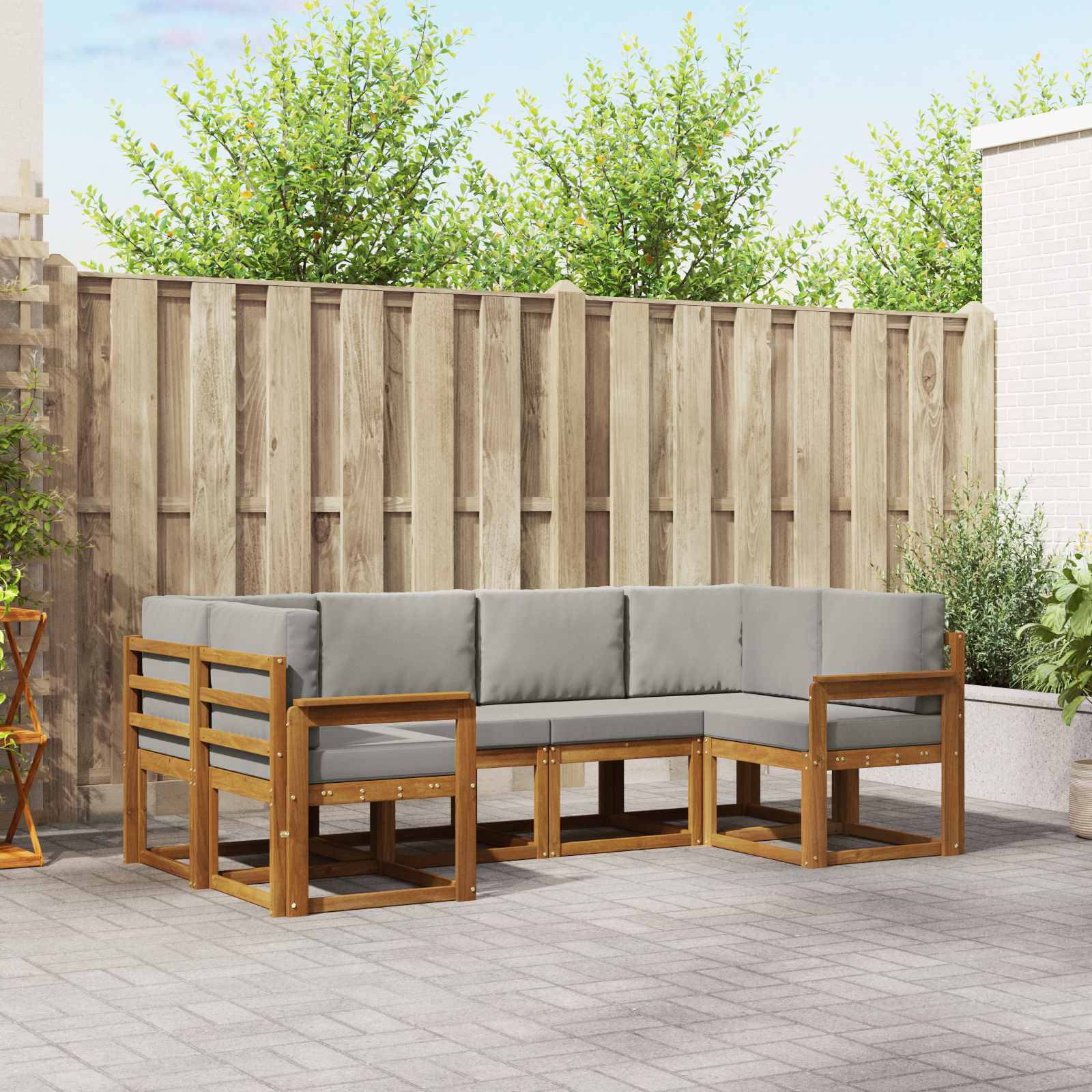 Outdoor-Sofagarnitur mit Kissen 6 pcs Natürlich und Hellgrau