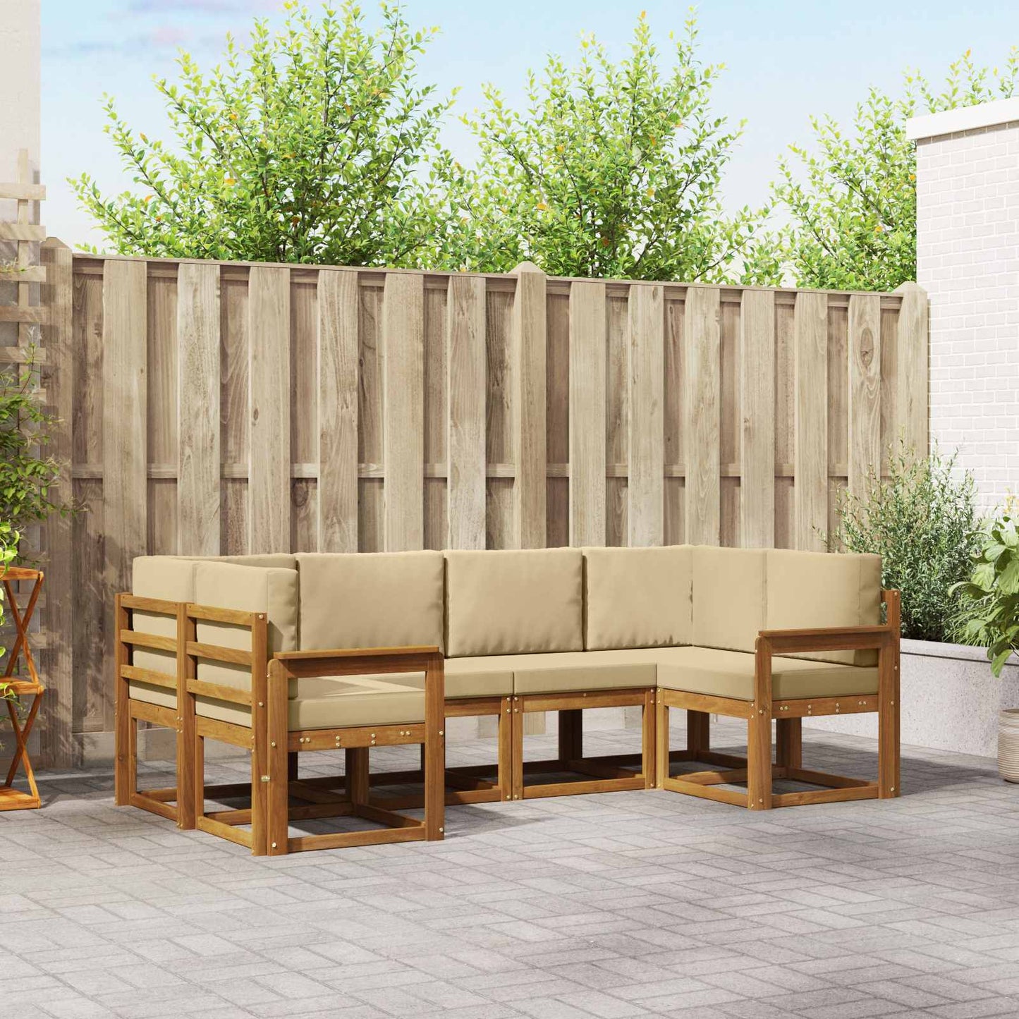 Outdoor-Sofagarnitur mit Kissen 6 pcs Natur und Beige