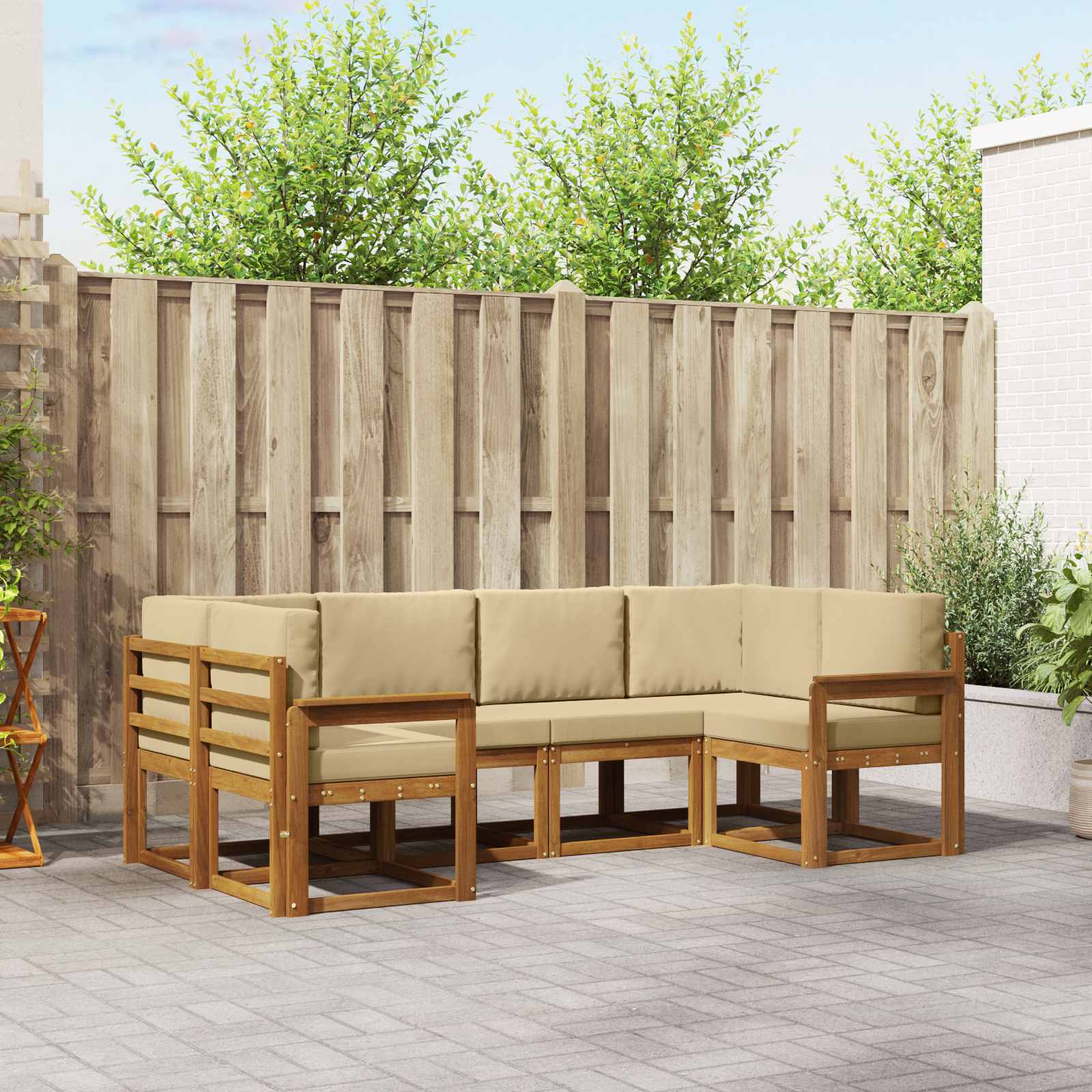 Outdoor-Sofagarnitur mit Kissen 6 pcs Natur und Beige