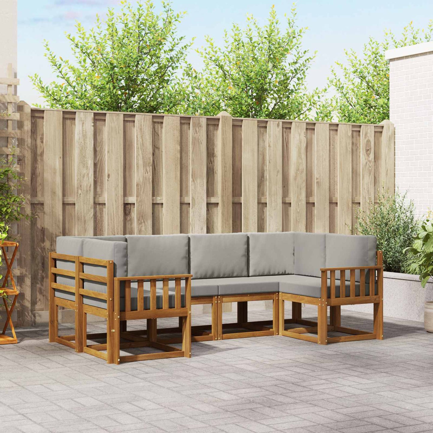 Outdoor-Sofagarnitur mit Kissen 6 pcs Natürlich und Hellgrau