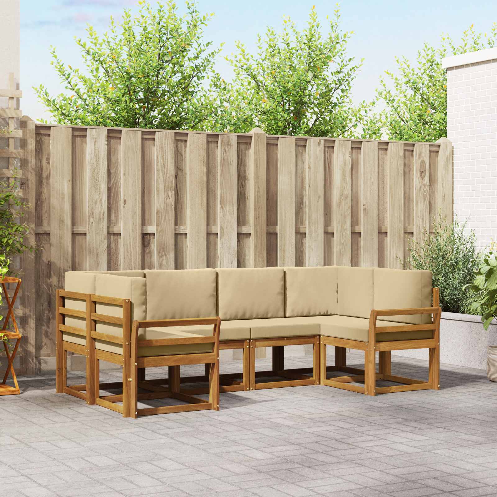 Outdoor-Sofagarnitur mit Kissen 6 pcs Natur und Beige