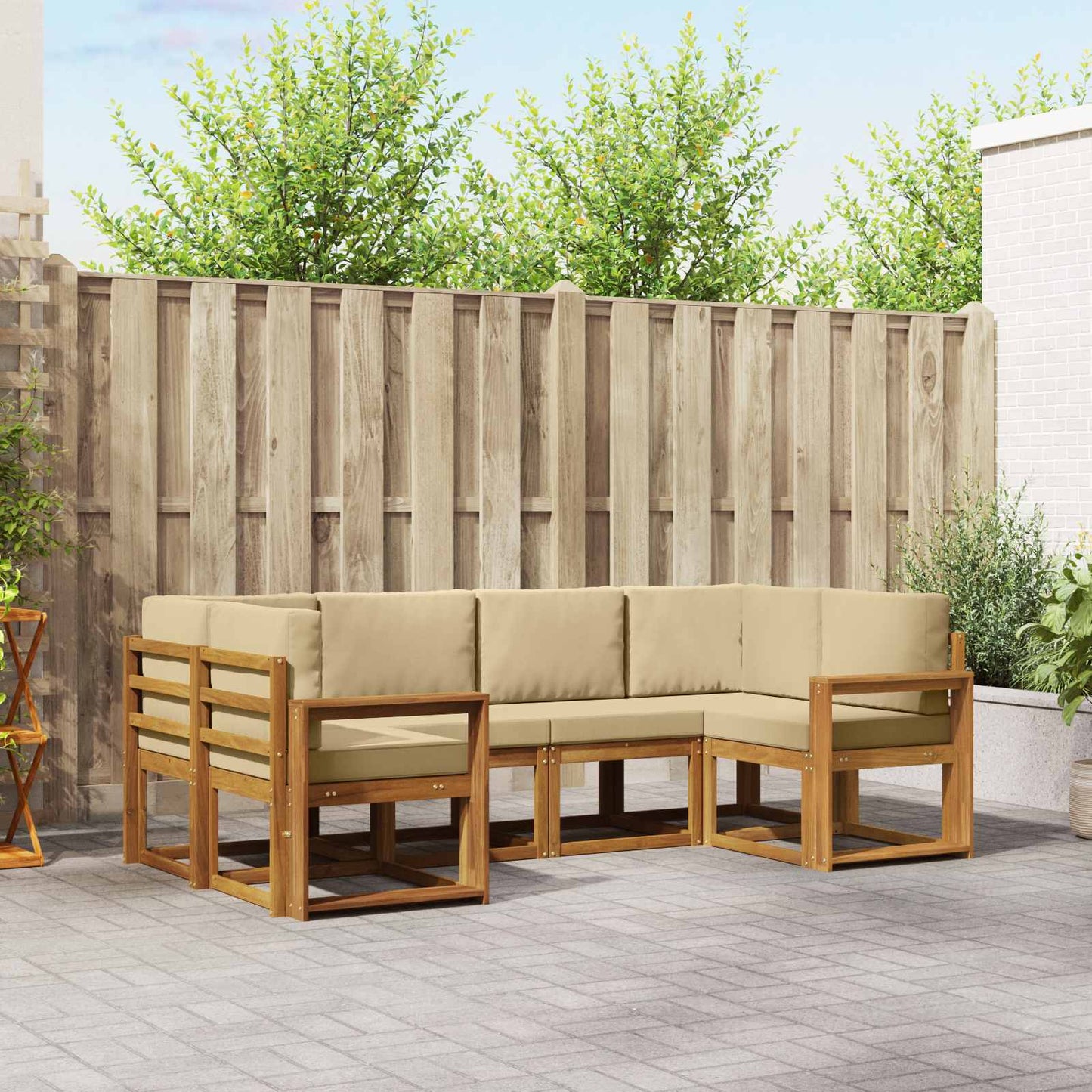 Outdoor-Sofagarnitur mit Kissen 6 pcs Natur und Beige