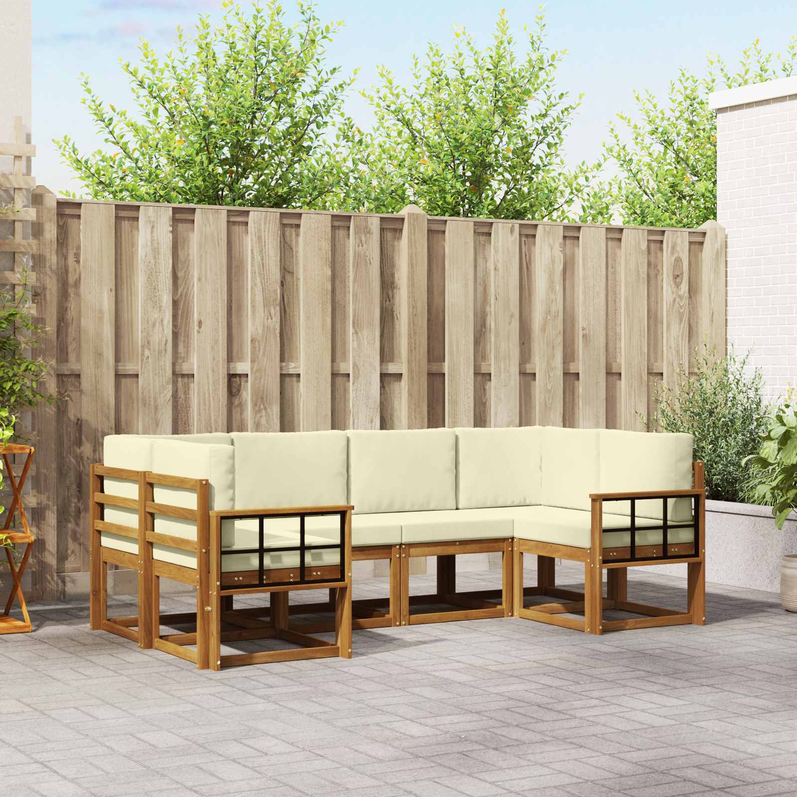 Outdoor-Sofagarnitur 6 stk. Natur und Creme