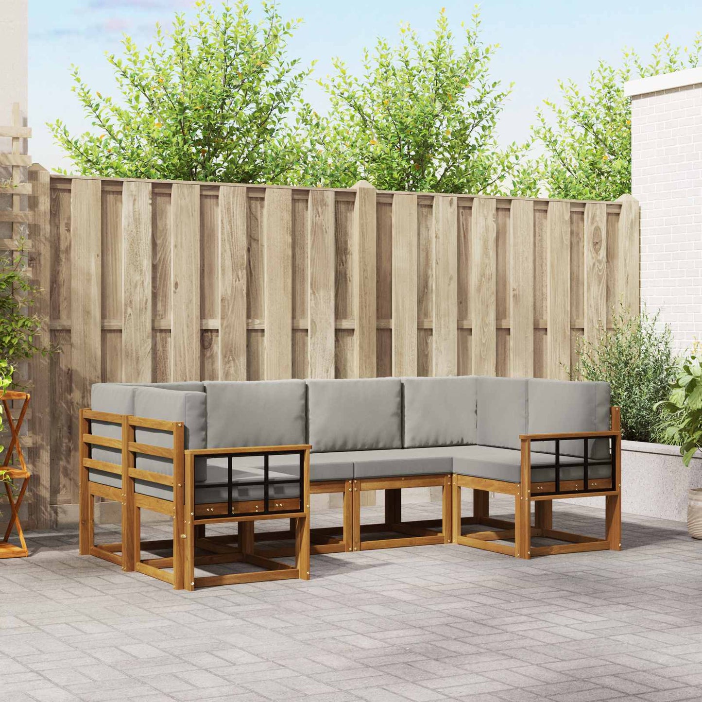 Outdoor-Sofagarnitur mit Kissen 6 pcs Natürlich und Hellgrau