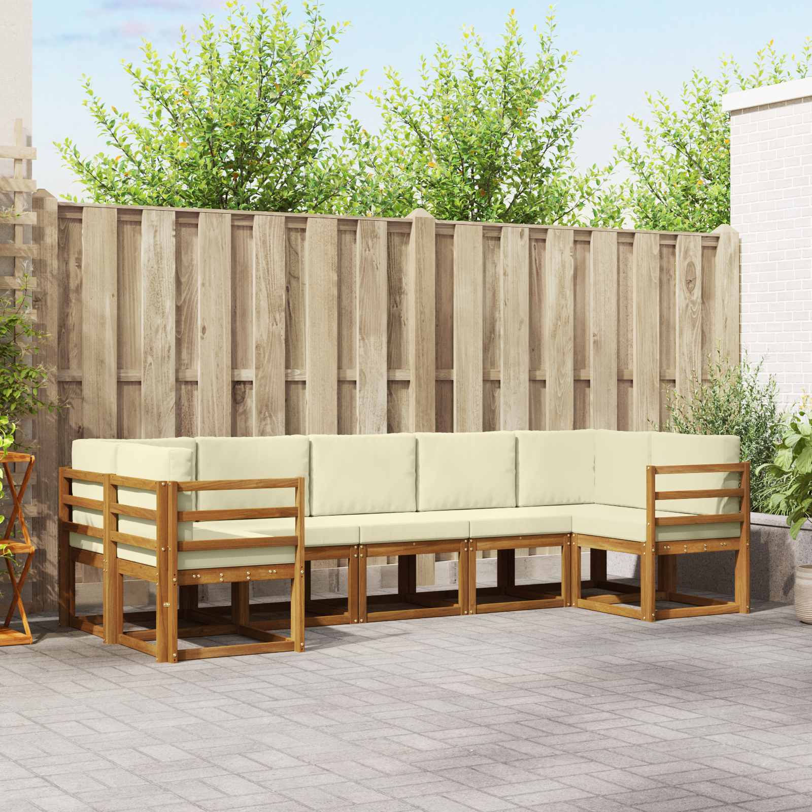 Outdoor-Sofagarnitur 7 stk. Natur und Creme