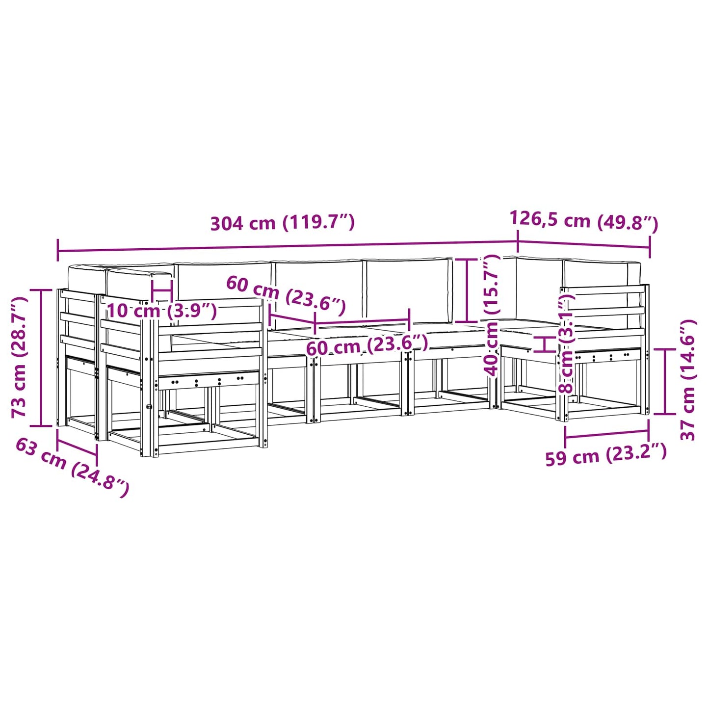 Outdoor-Sofagarnitur 7 stk. Natur und Creme