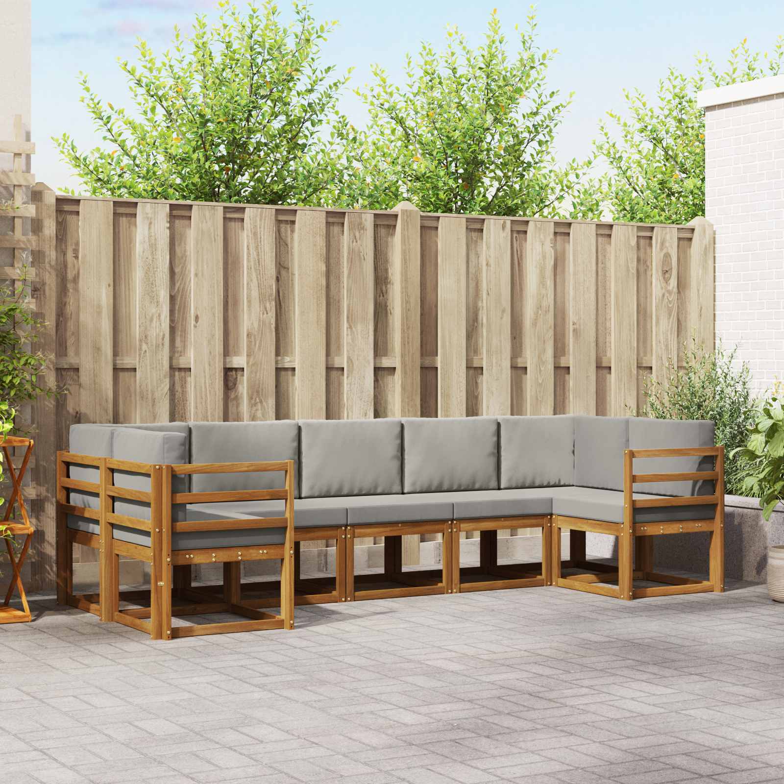 Outdoor-Sofagarnitur mit Kissen 7 pcs Natürlich und Hellgrau
