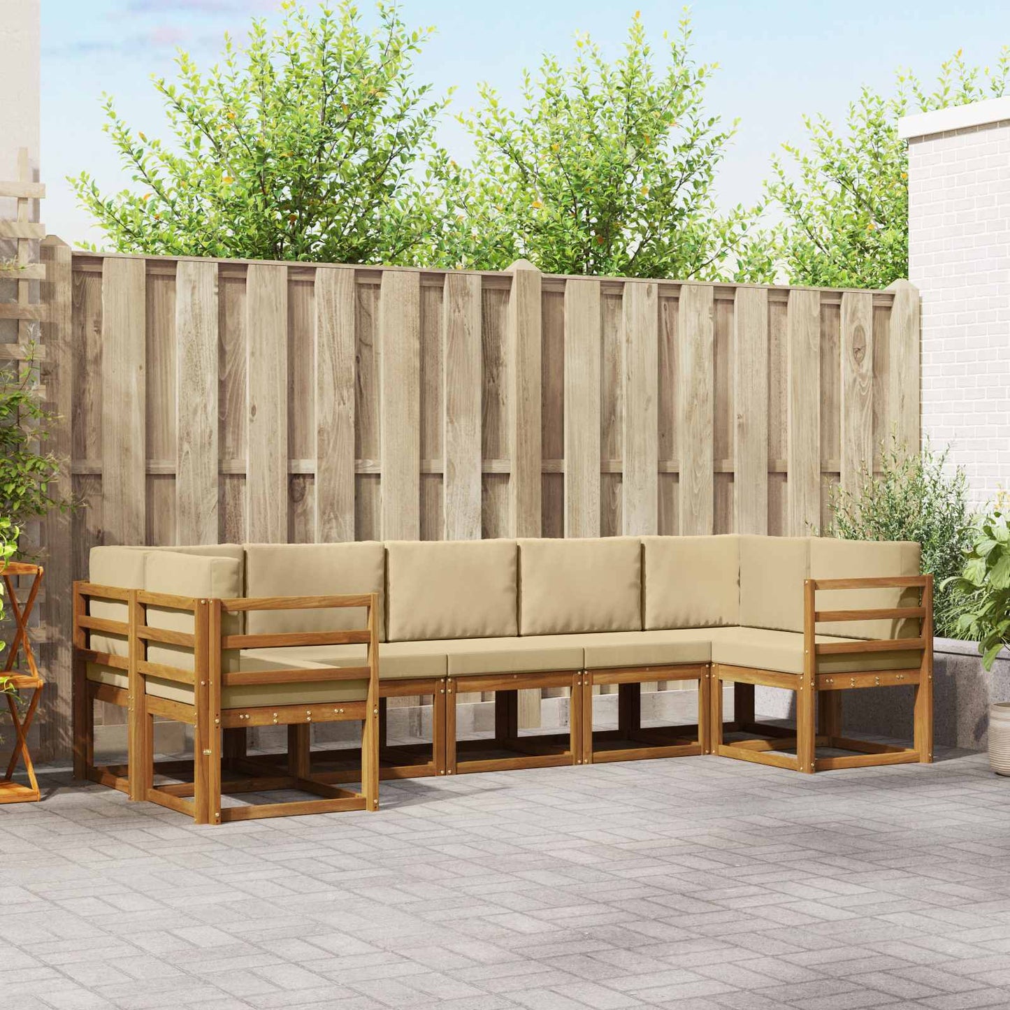 Outdoor-Sofagarnitur mit Kissen 7 pcs Natur und Beige