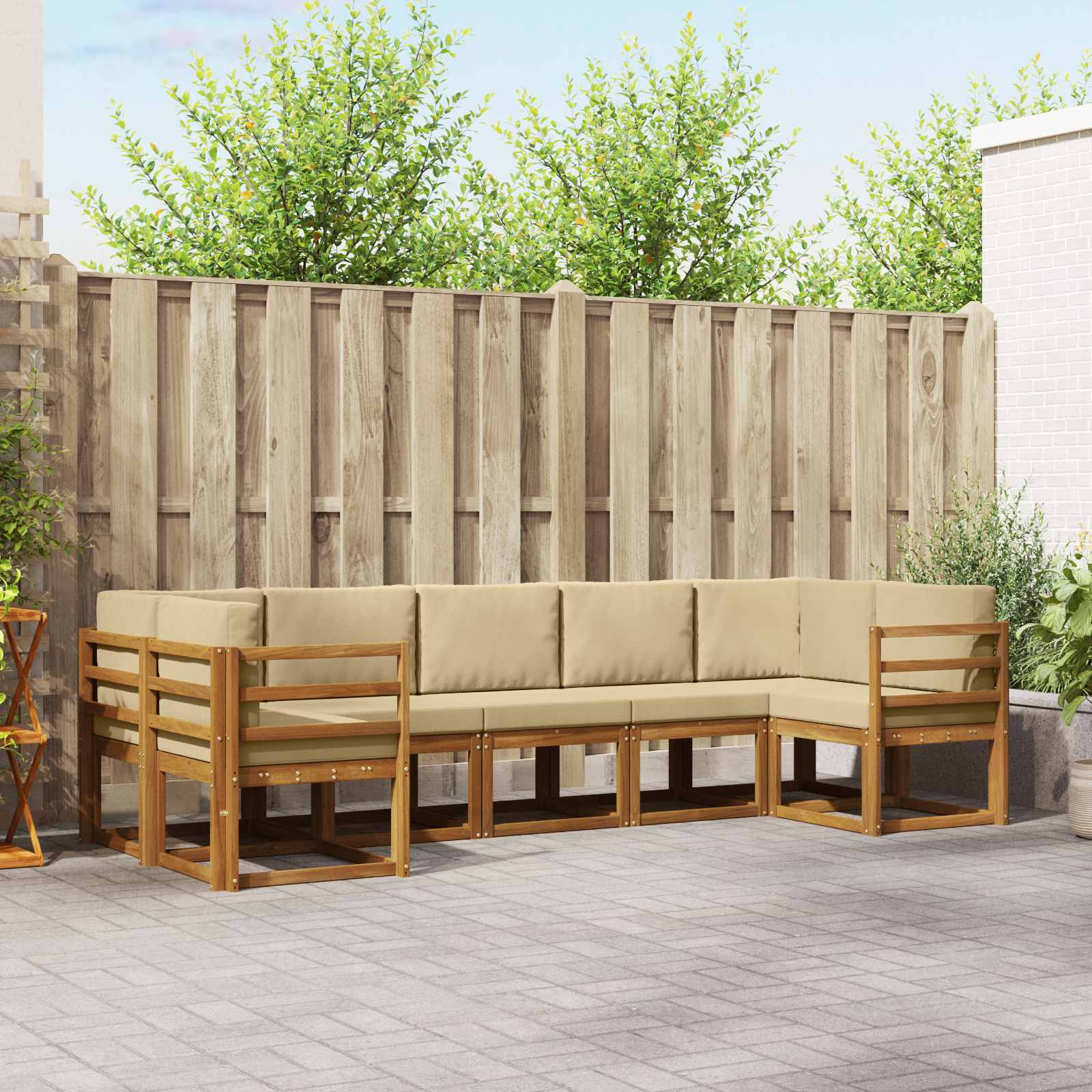 Outdoor-Sofagarnitur mit Kissen 7 pcs Natur und Beige
