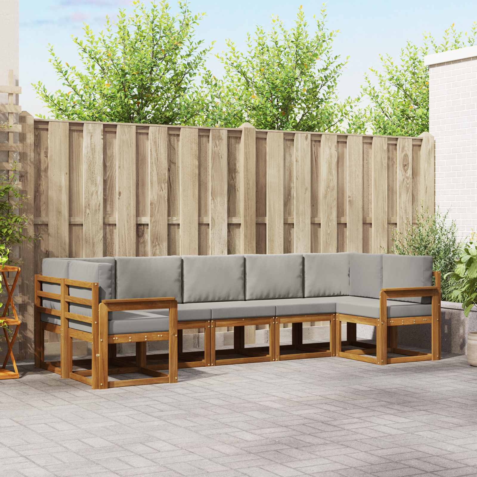 Outdoor-Sofagarnitur mit Kissen 7 pcs Natürlich und Hellgrau