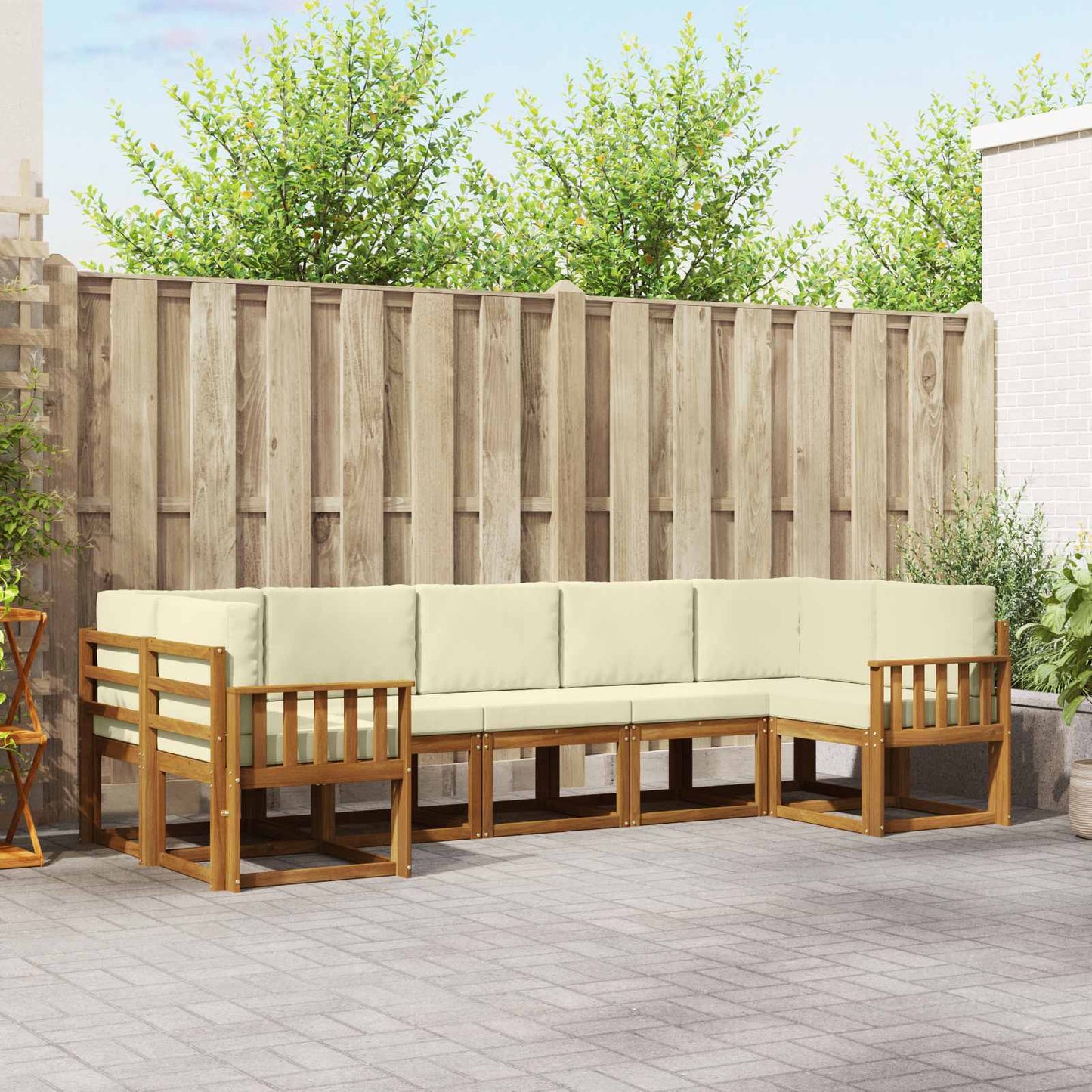 Outdoor-Sofagarnitur 7 stk. Natur und Creme