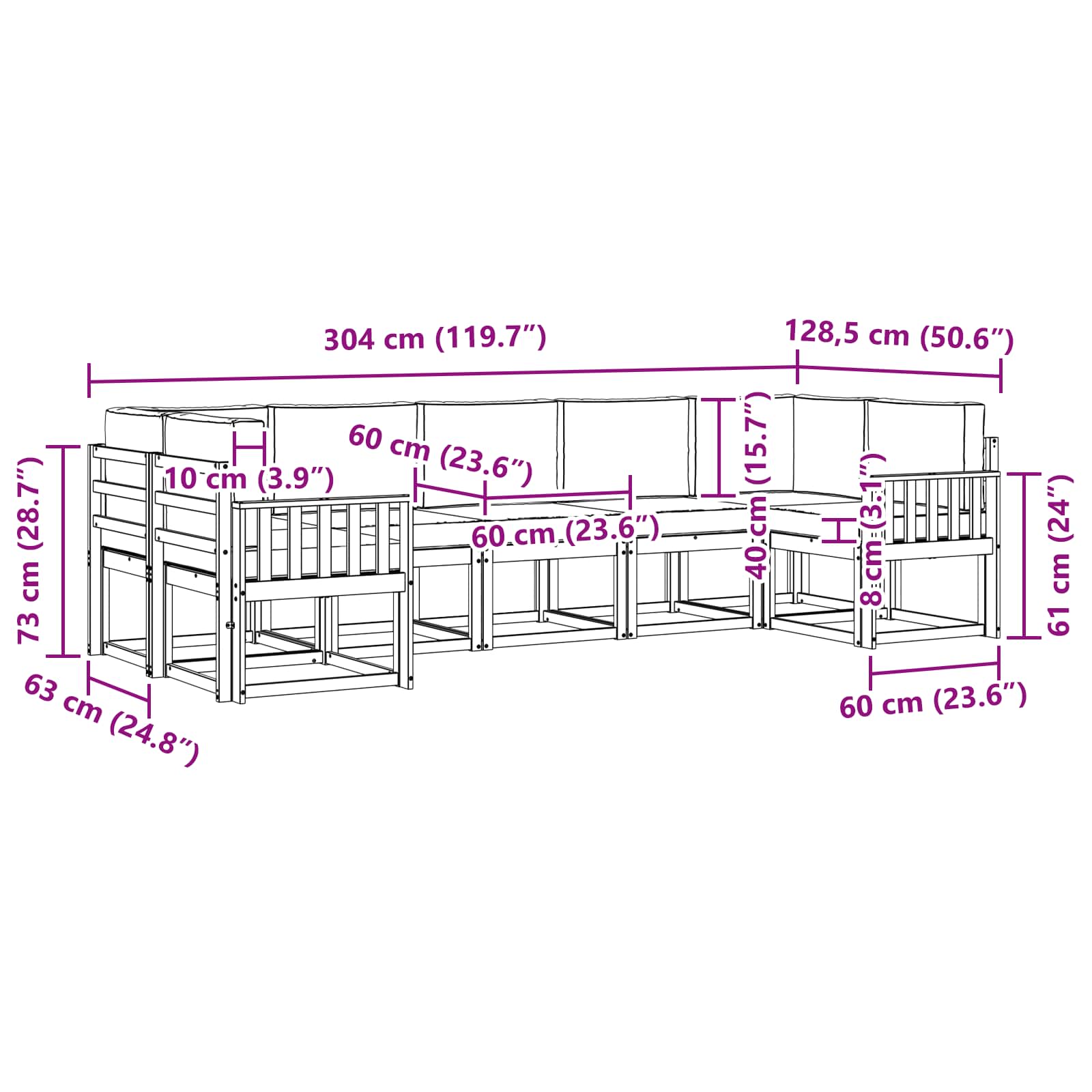 Outdoor-Sofagarnitur 7 stk. Natur und Creme