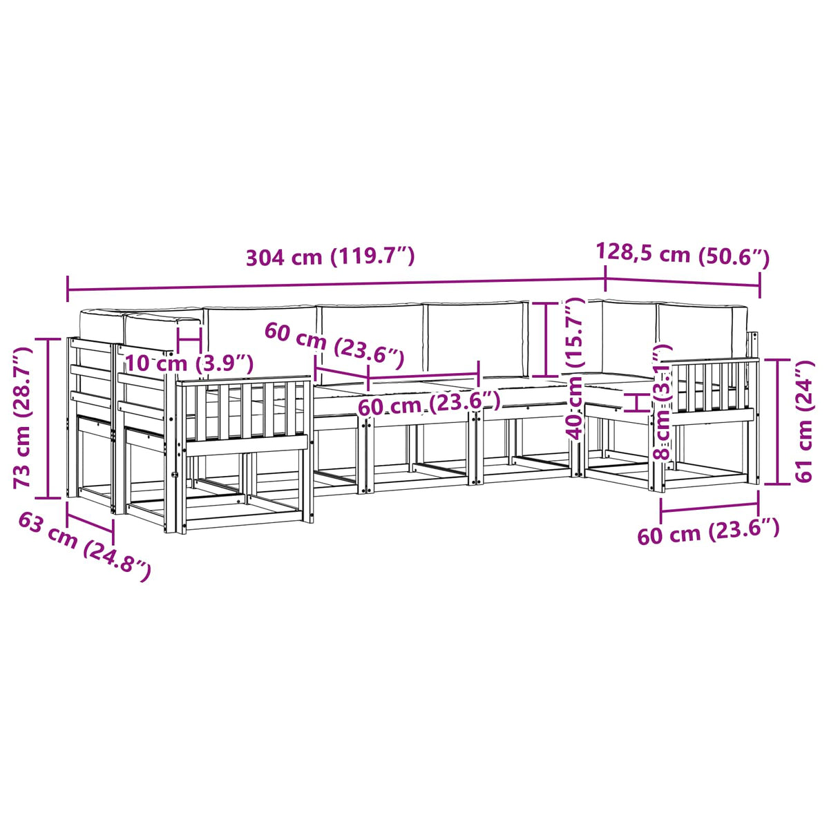 Outdoor-Sofagarnitur 7 stk. Natur und Anthrazit